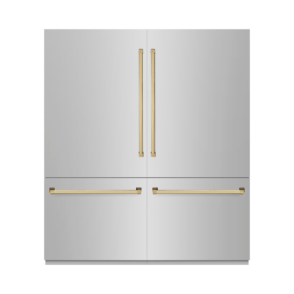 ZLINE Autograph Edition 72-Inch French Door Built-In Refrigerator - 39.6 cu.ft Capacity, Bottom Freezer, Stainless Steel with Graphite Gray Interior & Polished Gold Accents - Includes Water Dispenser & Ice Maker (GRBITZ 304 72G) - Perfect for Modern Kitchens & Luxury Home Upgrades
