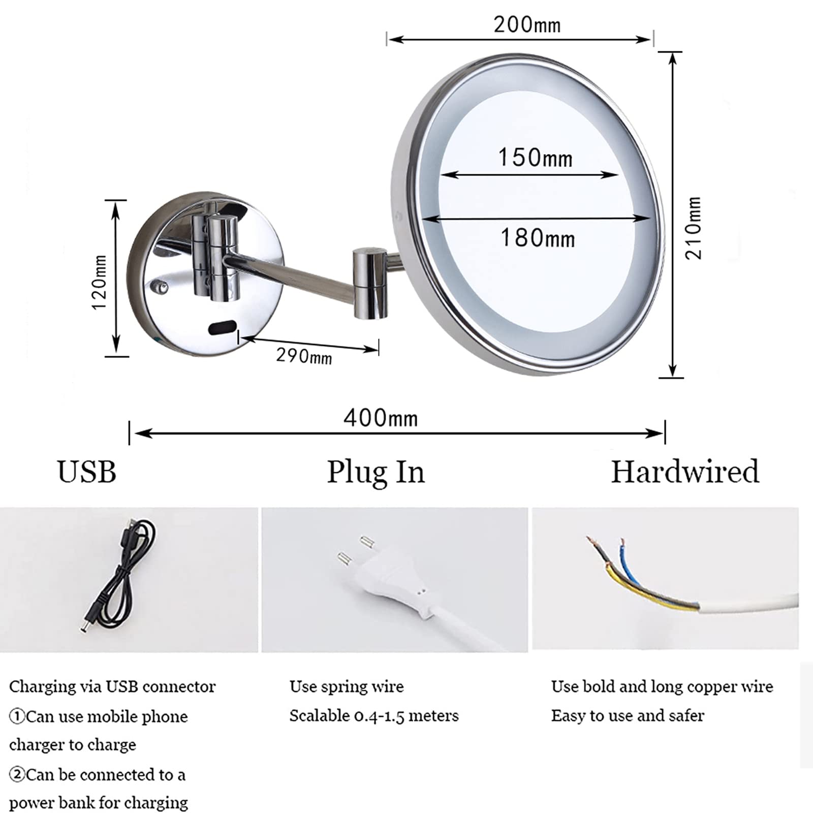 FUDGIO Smart Sensor Makeup Mirror with LED Lights - 10X Magnification, Wall Mounted & Rotatable Vanity Mirror for Shaving & Makeup Application (Gold/Silver, Plug-in) - Perfect for Bathroom, Bedroom & Dressing Room