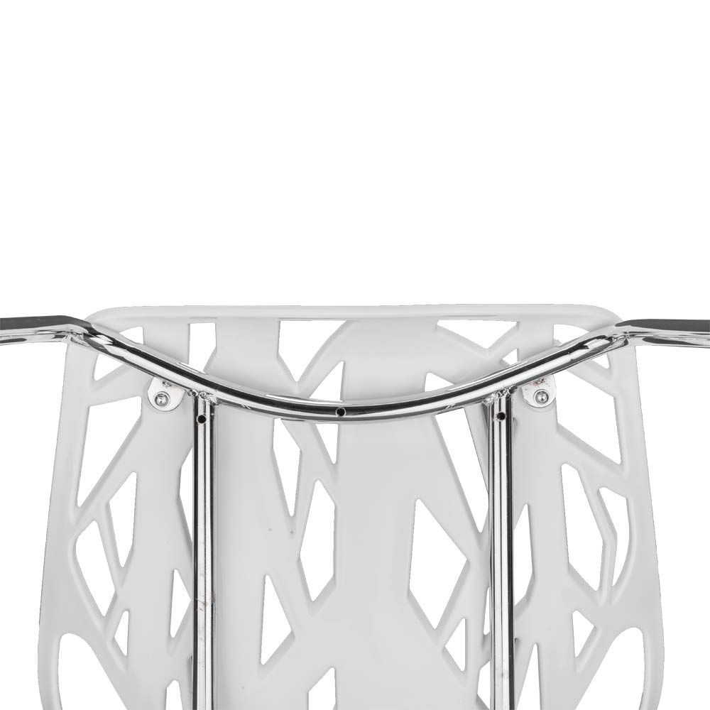 Modern White Dining Chairs Set of 4 - Forest Design with Chrome Legs for Home Office, Kitchen, Living Room & Outdoor Use - Ergonomic Computer, Vanity & Accent Chairs for Dining, Work & Relaxation