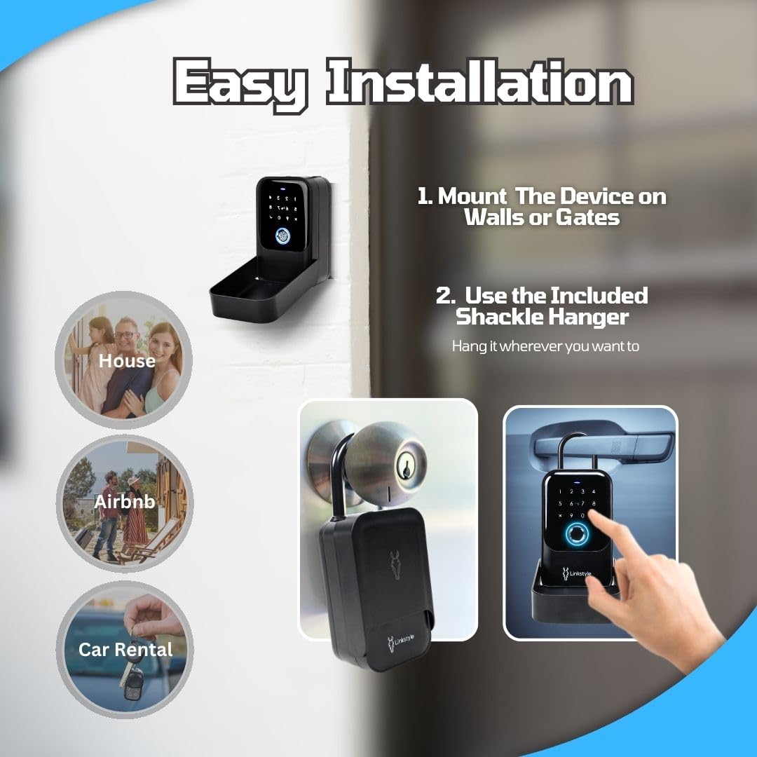 LINKSTYLE Matrix II Smart Lock Box for Keys – Bluetooth Wireless Key Safe with 5 Unlock Modes (Codes, Fingerprint, App, Keycards, Manual Key) for AirBnB Hosts, Realtors & Turo Rentals – Secure Key Storage Solution for Vacation Homes, Rental Properties & Real Estate Showings