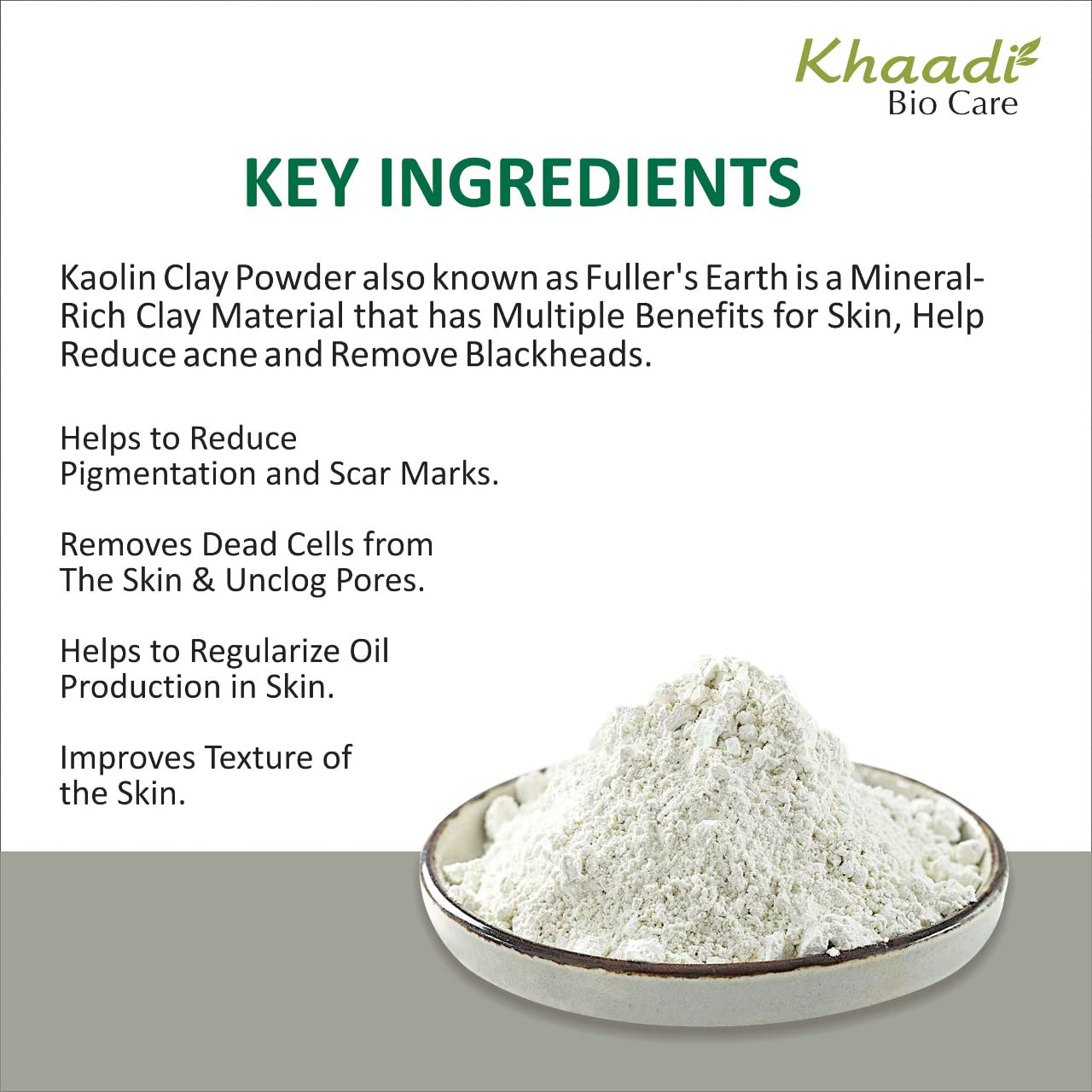 Khaadi Biocare Natural Kaolin Clay Powder 500g | Pure China Clay for Acne & Blackhead Treatment | Skin Brightening & Glowing Complexion | Includes Face Applicator Brush | Perfect for DIY Face Masks & Spa Days