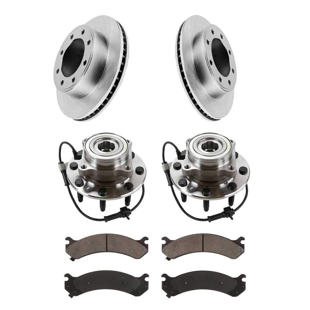 Chevrolet Silverado 1500 HD Classic GMC Sierra 1500 HD Classic Yukon XL 2500 2003-2007 Hummer H2 Front Wheel Bearing Hub Assembly Pair with Brake Rotors & Ceramic Pads - RHBBK0454 Replacement Kit - Perfect for Off-Roading & Heavy-Duty Towing
