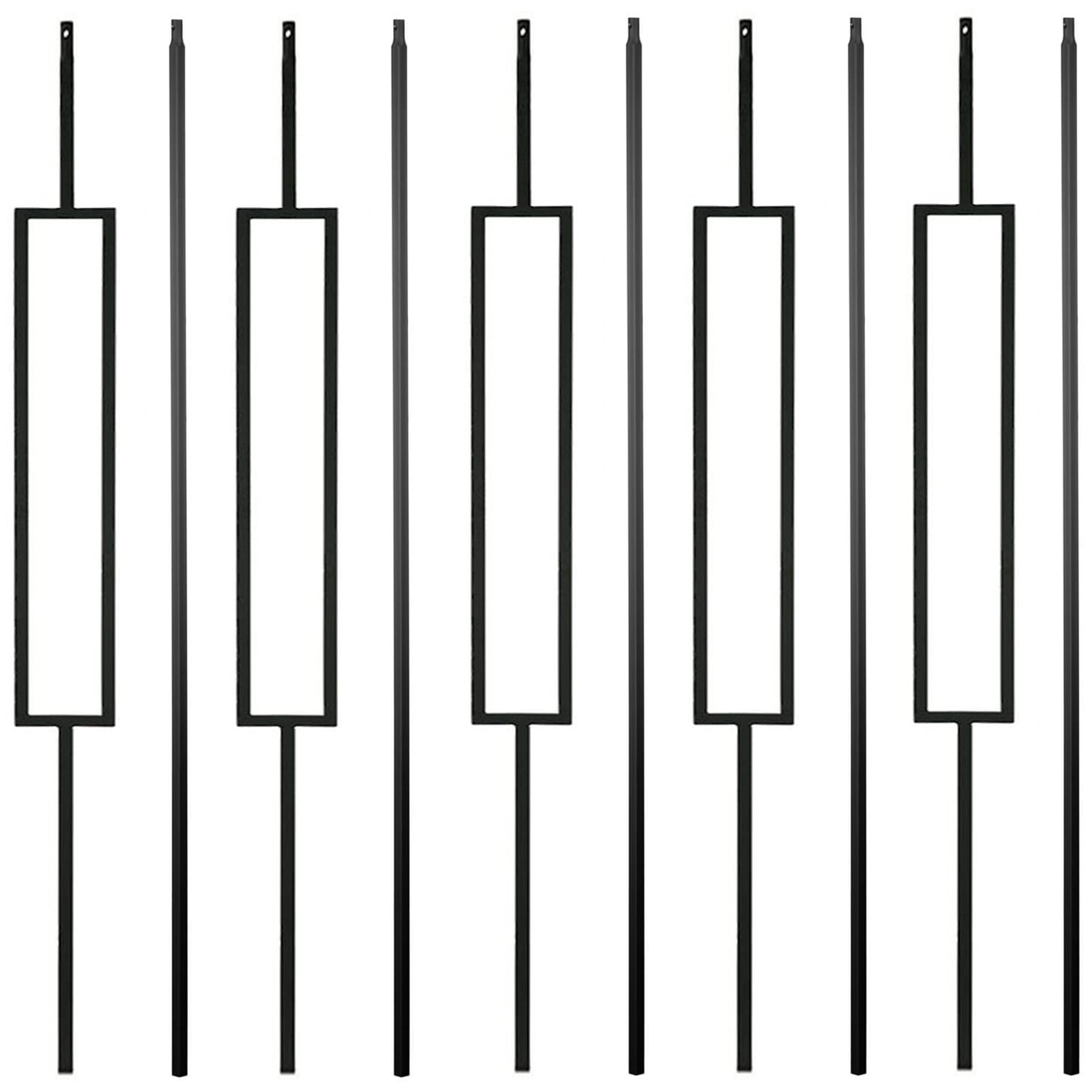 Wrought Iron Balusters for Decks - 10-Piece Set (5 Rectangle & 5 Plain Bar) - 1/2-Inch Hollow Metal Spindles in Satin Black - Durable Decorative Railing for Staircases, Porches & Outdoor Spaces