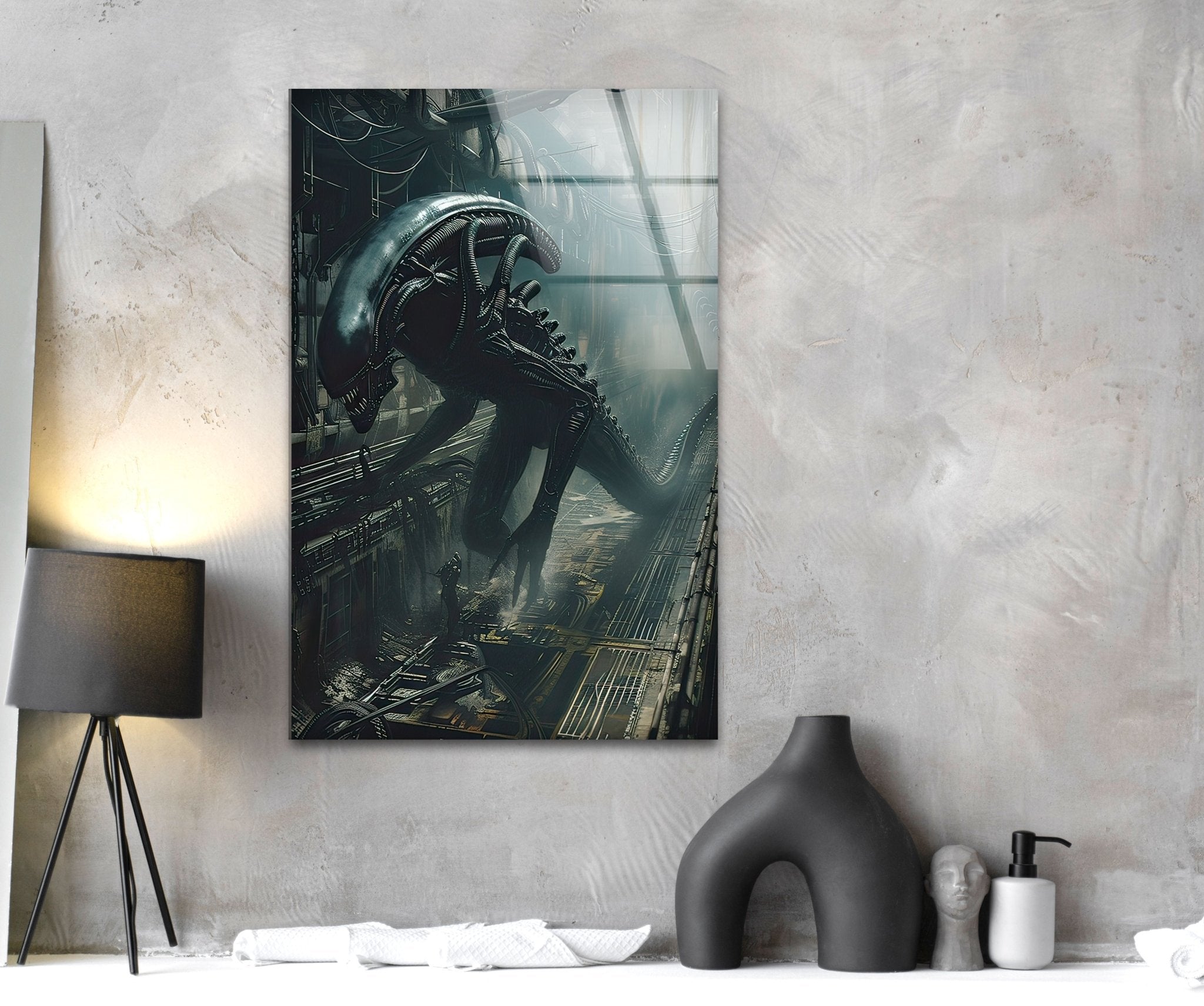 Alien Glass Wall Art - Modern Abstract Home Decor for Living Room, Bedroom & Office - Unique Handcrafted Glass Artwork for Sci-Fi & Space Enthusiasts