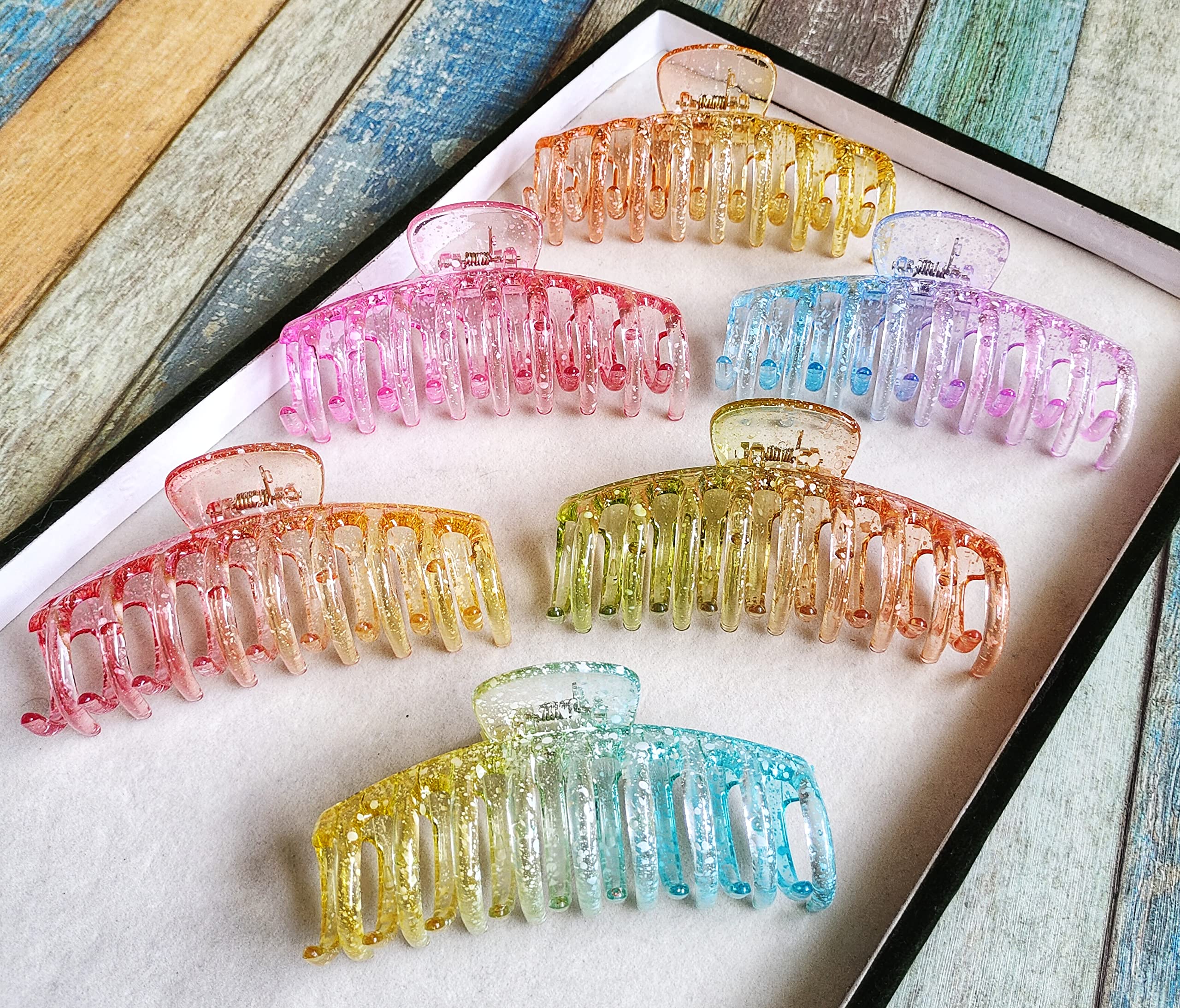 Korean Style Large Hair Claw Clip - RedChimes Thick Hair Clutcher for Women & Girls (6 Pack, Transparent Jumbo Clips) - Perfect for Updos, Ponytails & Everyday Hairstyles