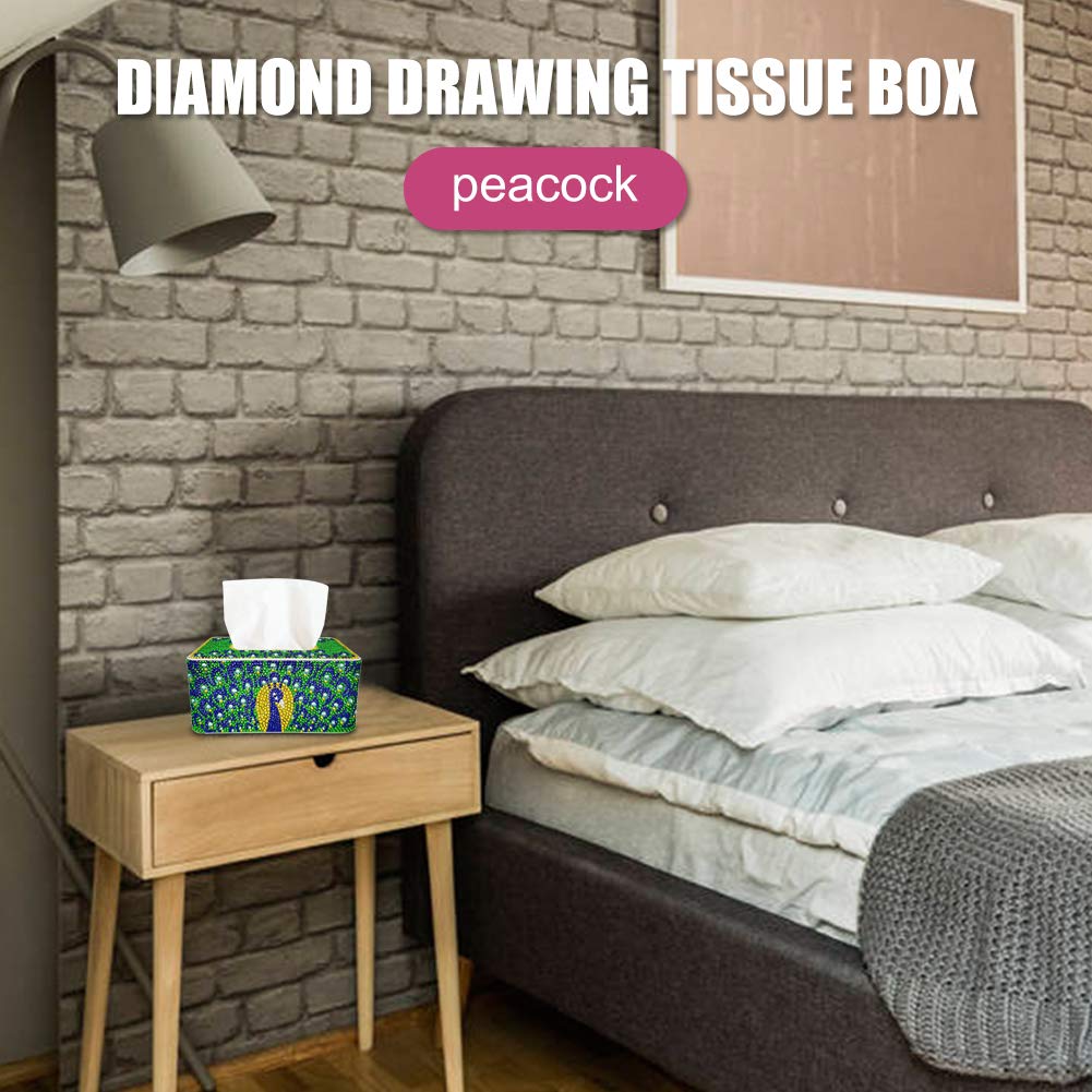 DIY Diamond Painting Tissue Box - Special Shape Drill Storage Box for Home Decor (Peafowl) | Perfect for Craft Rooms, Living Room Decor & Gift Giving
