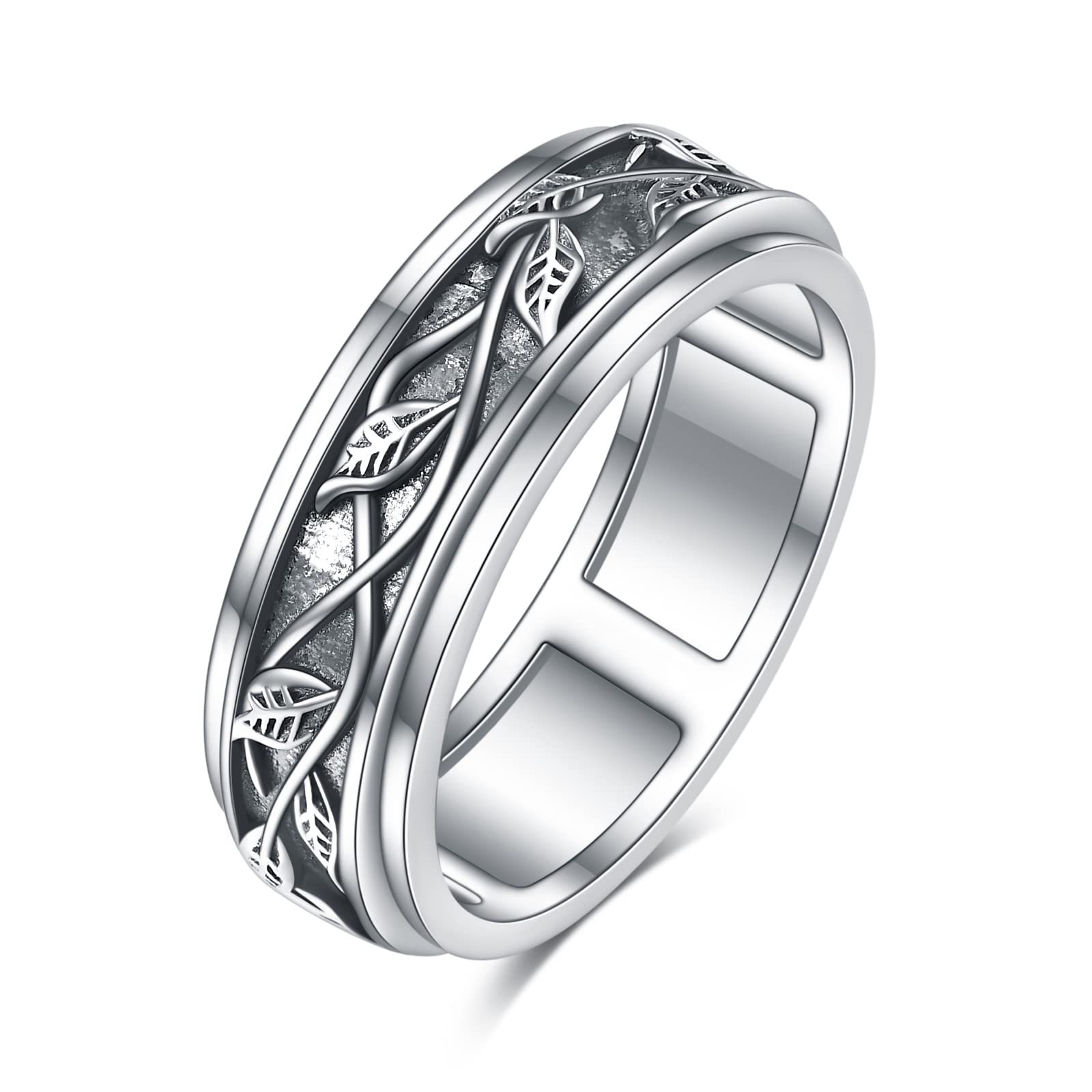 Sterling Silver Anxiety Spinner Ring for Women - Tree of Life Design with Leaf Details | Stress Relief Jewelry for Anxiety, Focus & Relaxation | Perfect for Work, Meditation & Daily Wear