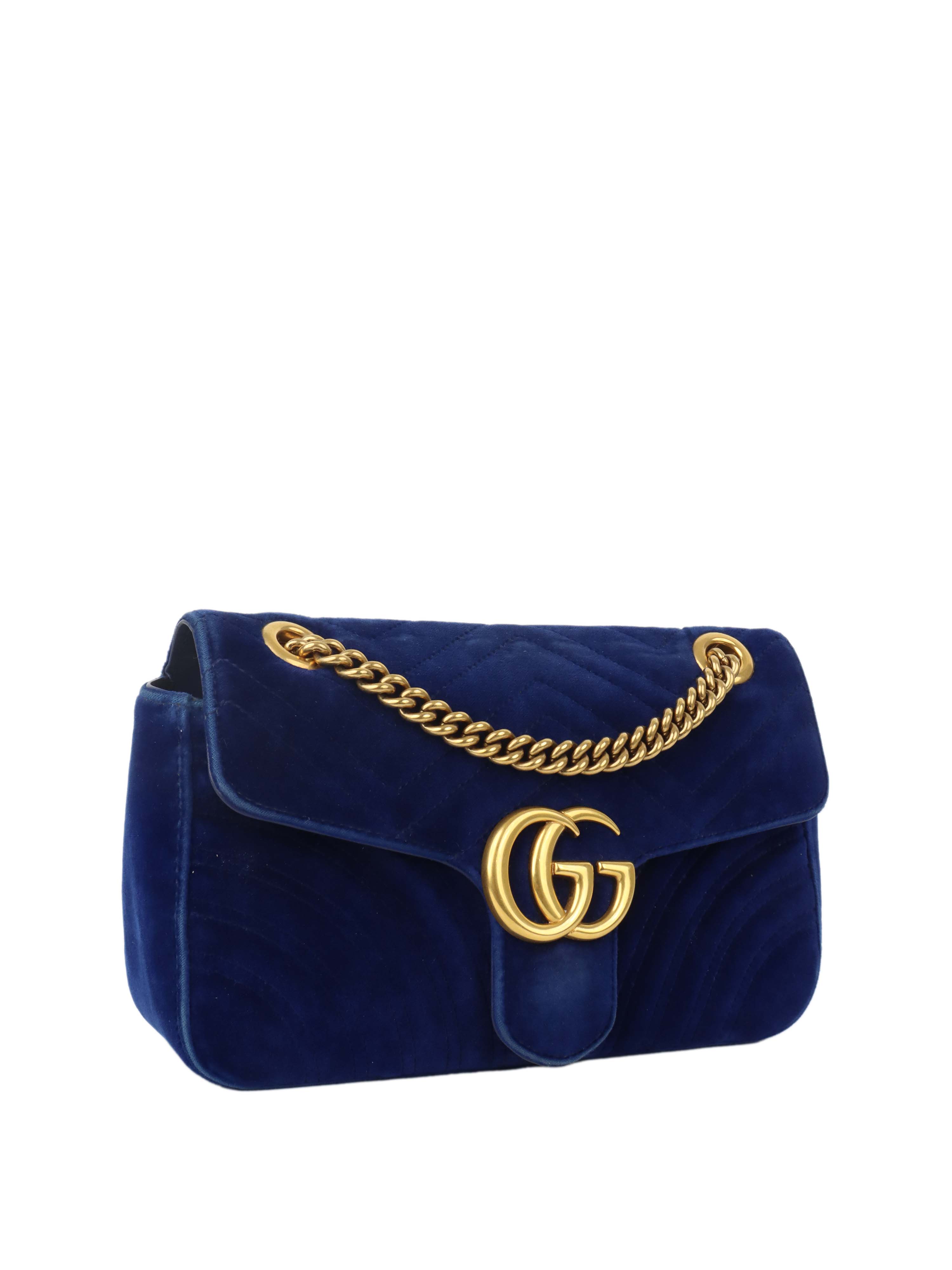 Gucci Blue Velvet Marmont Shoulder Bag for Women | Luxury Designer Handbag | Perfect for Evening Parties, Date Nights & Special Occasions