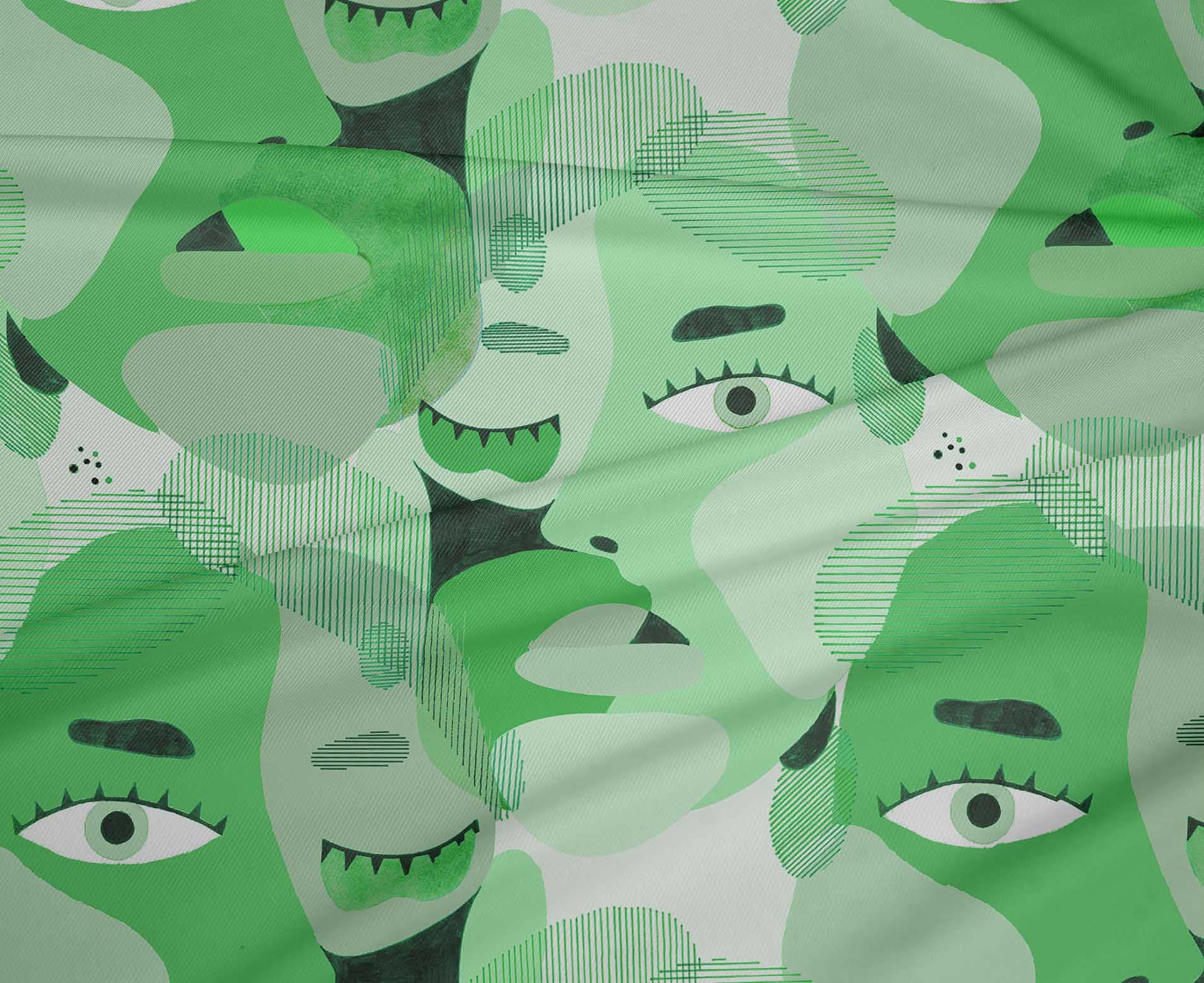 oneOone Polyester Spandex Green Abstract Print Fabric - 56 Inch Wide DIY Clothing & Quilting Material for Face Masks, Dresses, and Home Decor Projects