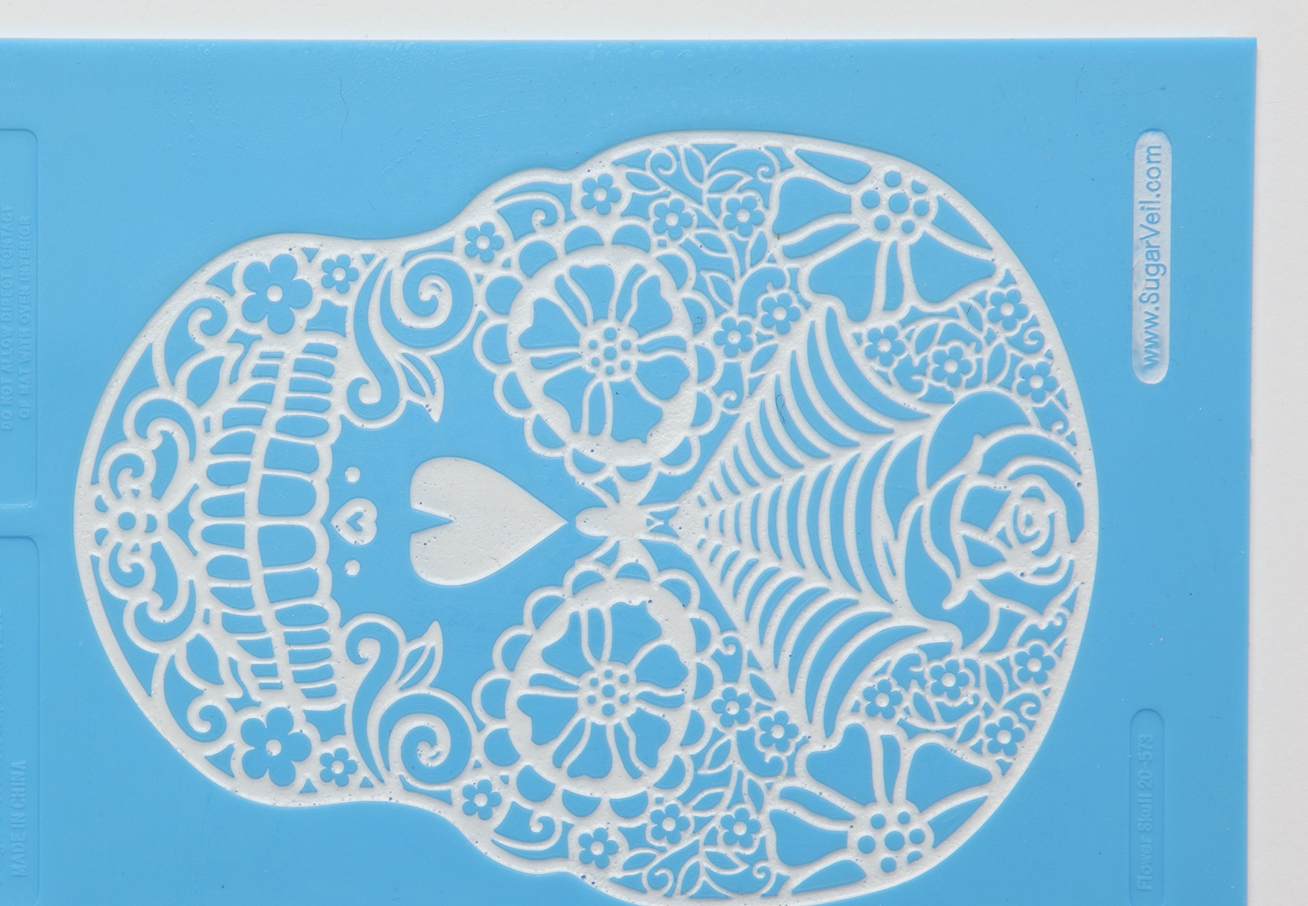 SugarVeil® Edible Flower Skull Mat - Premium Cake Decorating Stencil for Halloween, Dia de los Muertos & Gothic Baking - Perfect for Fondant, Buttercream & Royal Icing Designs