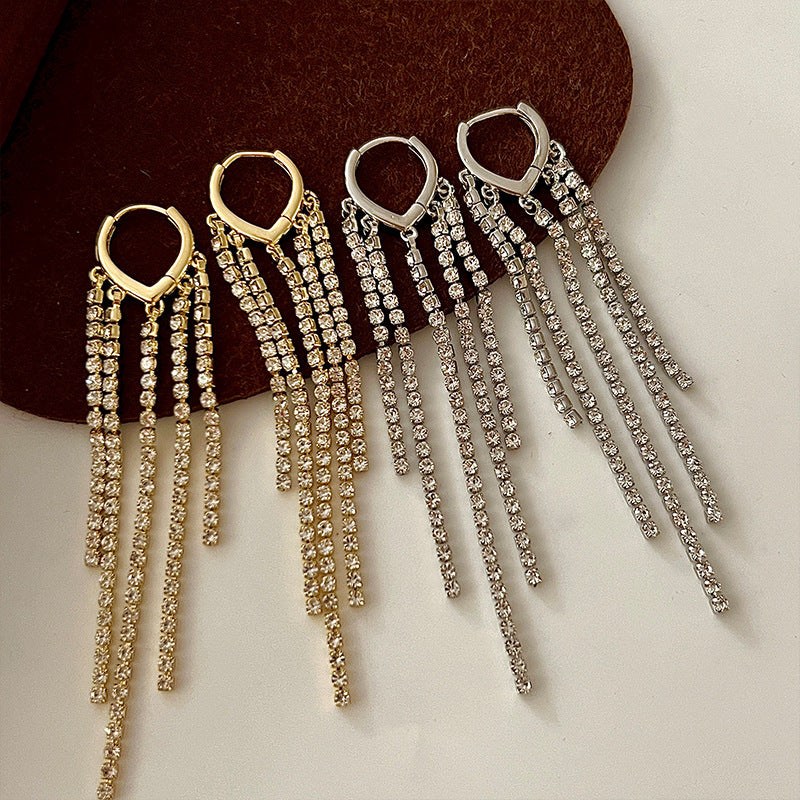 Sparkle Rhinestone Tassel Fringe Hoop Earrings for Women | Elegant Dangle Drop Earrings for Party, Wedding & Evening Out | R5354