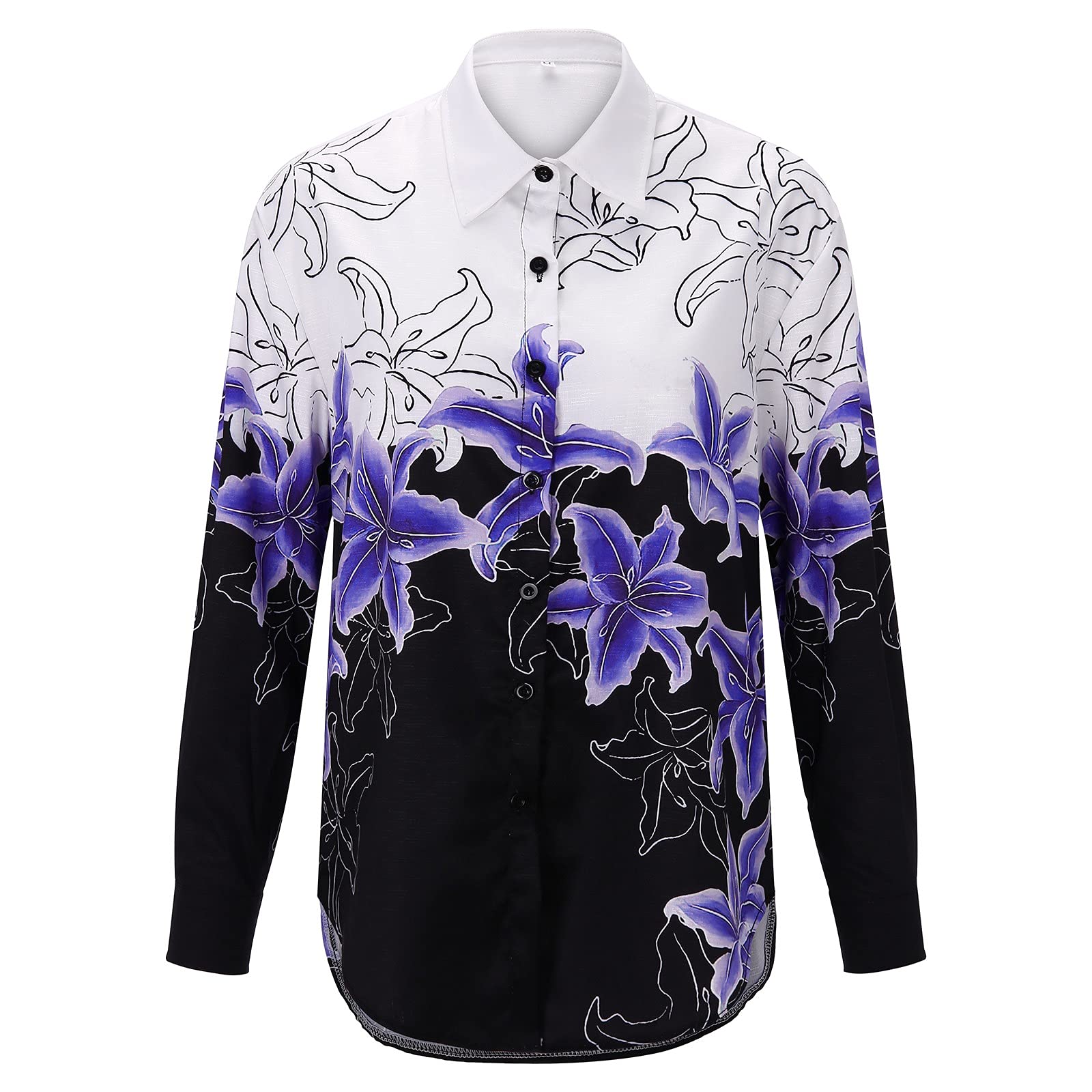 Women's Plus Size Long Sleeve Daisy Print Casual Button Down Shirt - Loose Fit Lapel Blouse for Work, Dating & Everyday Wear