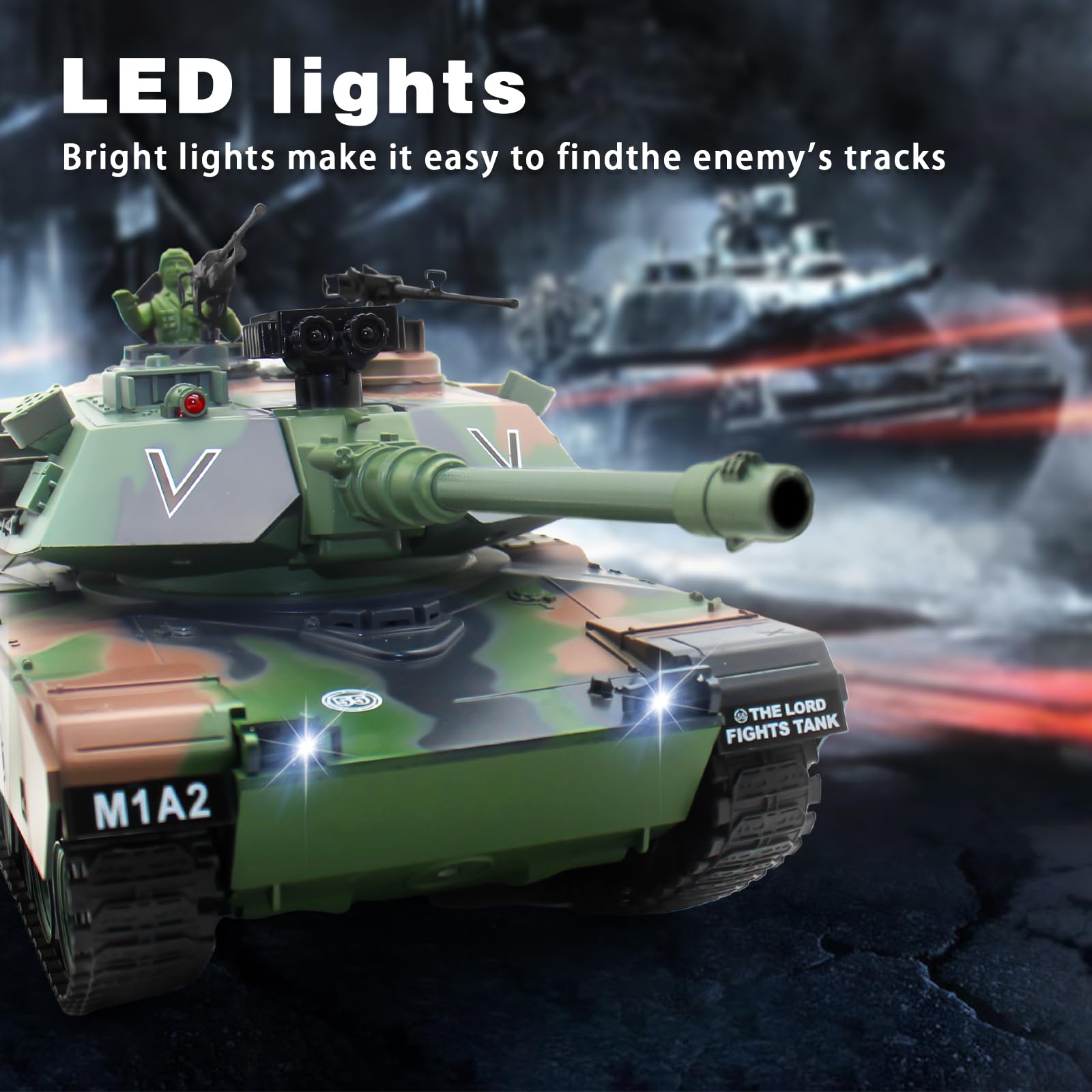 1:18 Scale RC Tank M412 - Remote Control Military Vehicle with 15 Channels, LED Lights, Smoke & Sound Effects | Shoots BBS & Water Bombs | Battle-Ready Toy for Adults & Kids | Outdoor Play, Backyard Battles & Collection Display