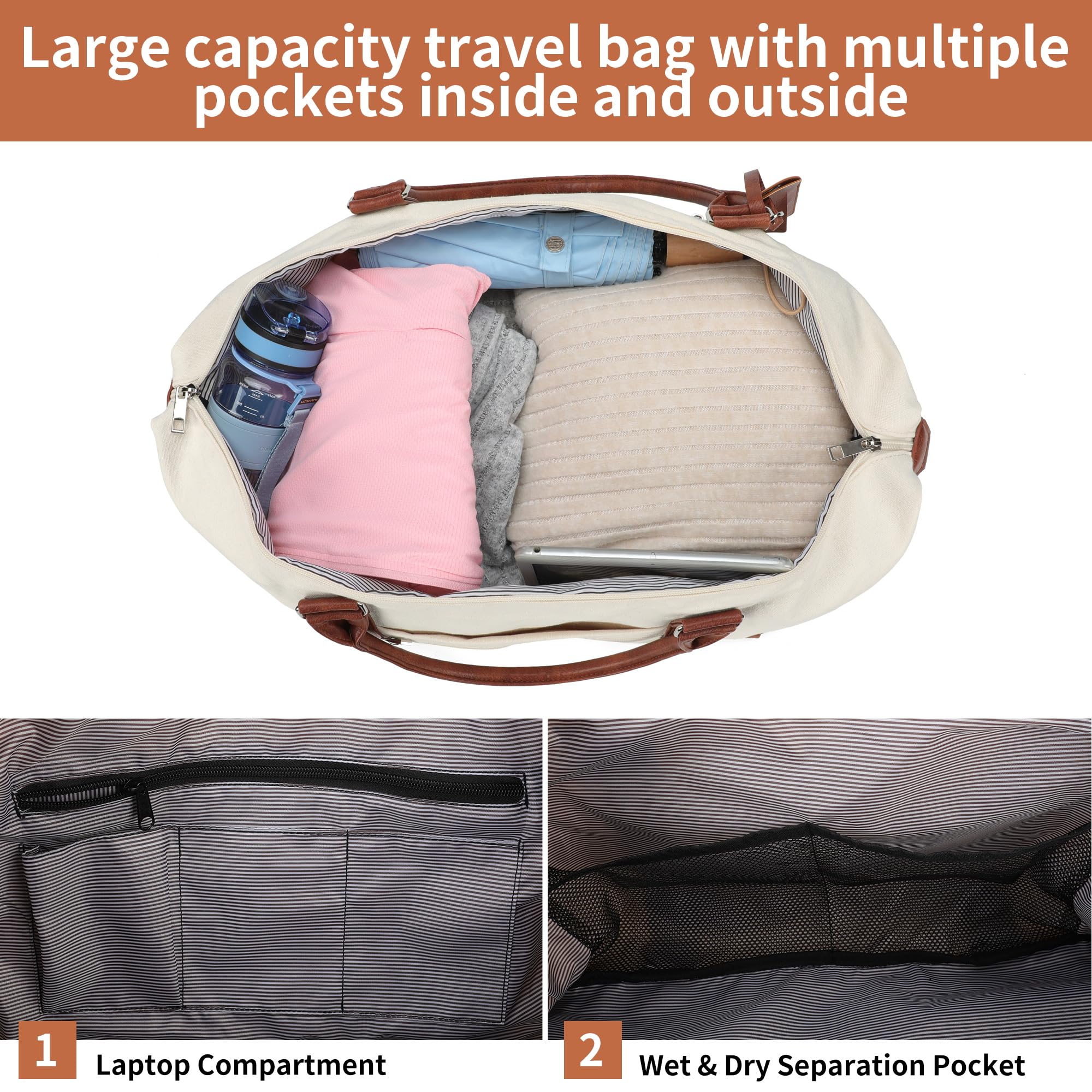 Stylish Weekender Bag for Women with Shoe Compartment - Large Capacity Travel & Overnight Bag - Perfect for Weekend Getaways, Gym Trips & Business Travel