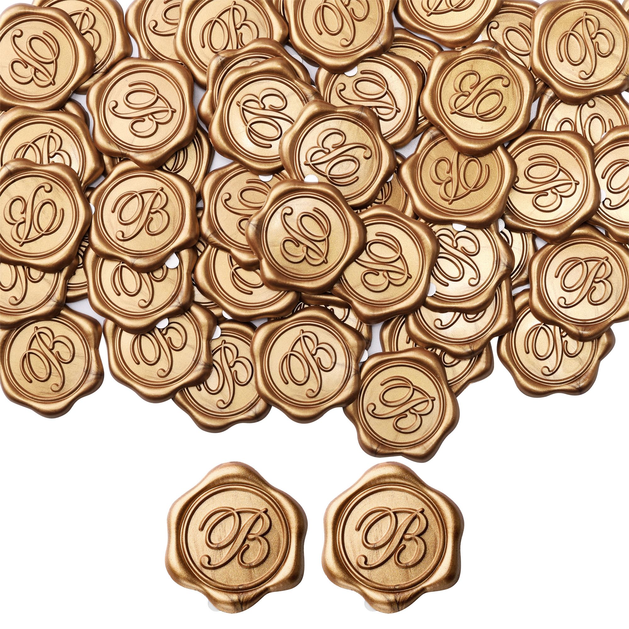 Yoption Initial Alphabet B Adhesive Wax Seal Stickers - 100 Pack Gold Letter Wax Seals for Envelopes, Wedding Invitations, Party Favors & Christmas Cards - Self-Adhesive Decorative Stickers for DIY Crafts & Stationery