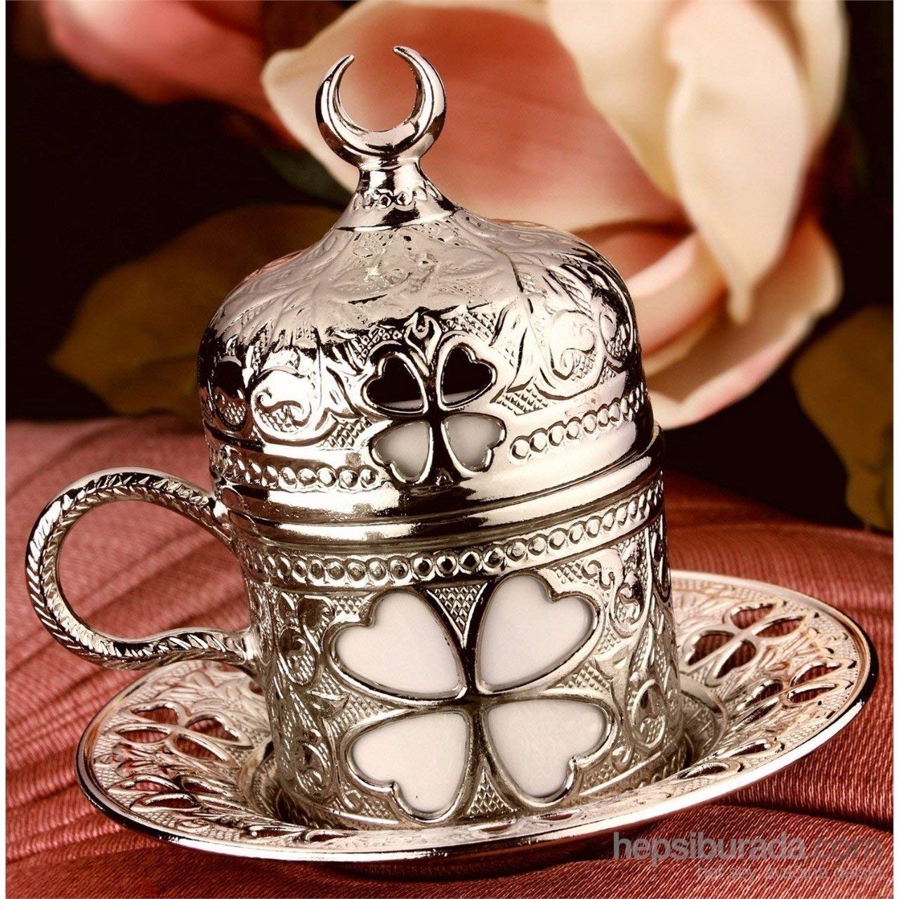 Premium Espresso Coffee Cups Set of 6 with Saucers & Holders - Porcelain Turkish/Arabic/Greek Style Coffee Set - Elegant Silver Cups for Home, Office or Cafe Use - Perfect Wedding, Housewarming & Hostess Gifts - Ideal for Afternoon Tea, Coffee Breaks & Entertaining Guests