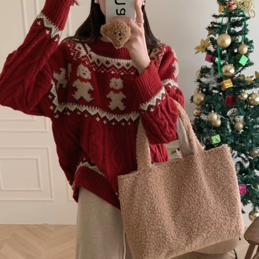 Vintage Knit Sweater for Women - Cozy Loose Fit Winter Christmas Pullover - Perfect for Holiday Parties & Casual Outfits