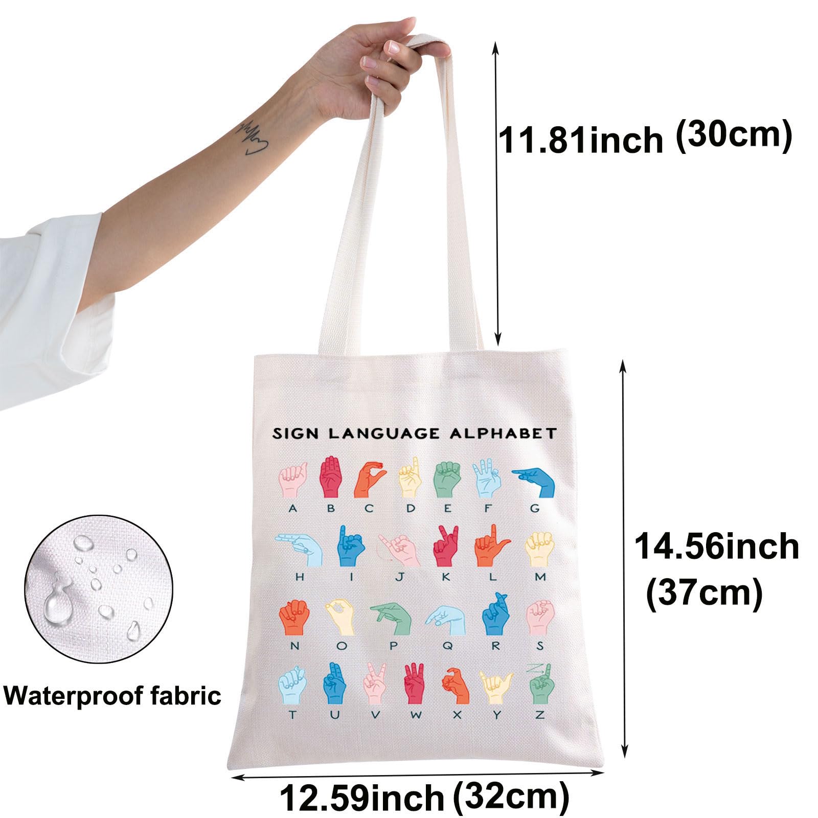 BWWKTOP ASL Teacher Tote Bag - American Sign Language Gifts for ASL Interpreters & Deaf Education Teachers - Durable Canvas Bag for School, Work & Daily Use