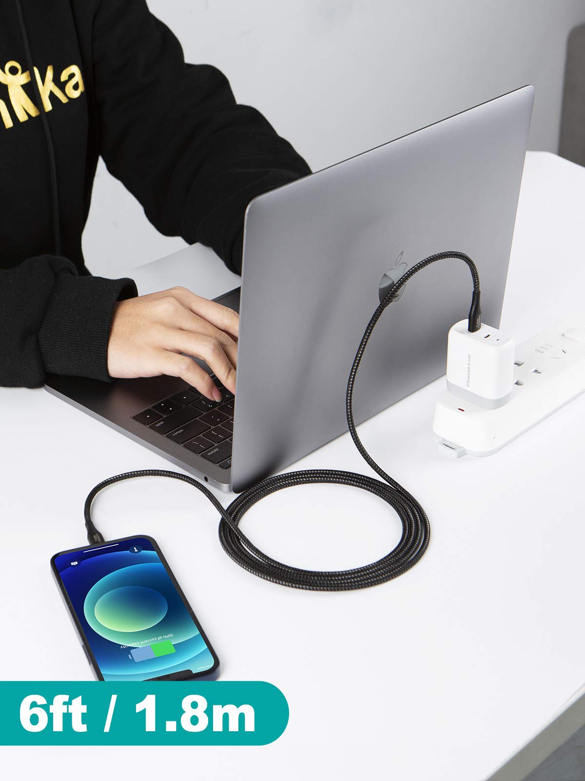 CableCreation 6FT MFi Certified USB C to Lightning Cable - Fast Charging Braided Cord for iPhone 14/13/12/11/X/XS/8 Plus & AirPods Pro - Durable Charger for Home, Office & Travel