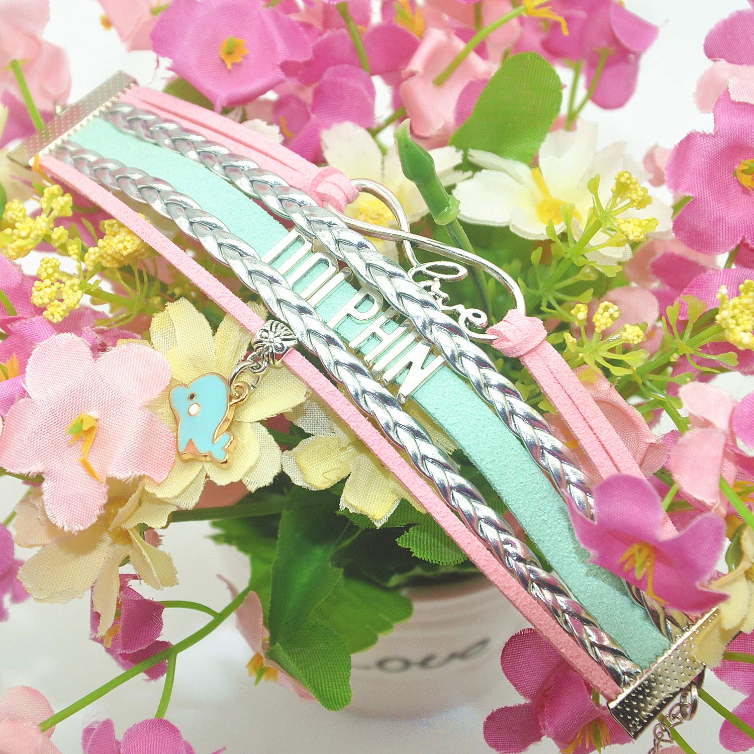 HCChanshi Infinity Love Dolphin Bracelet - Cute Dolphin Jewelry Gift for Dolphin Lovers & Fans | Perfect for Beach Vacations, Marine Enthusiasts & Ocean-Themed Parties