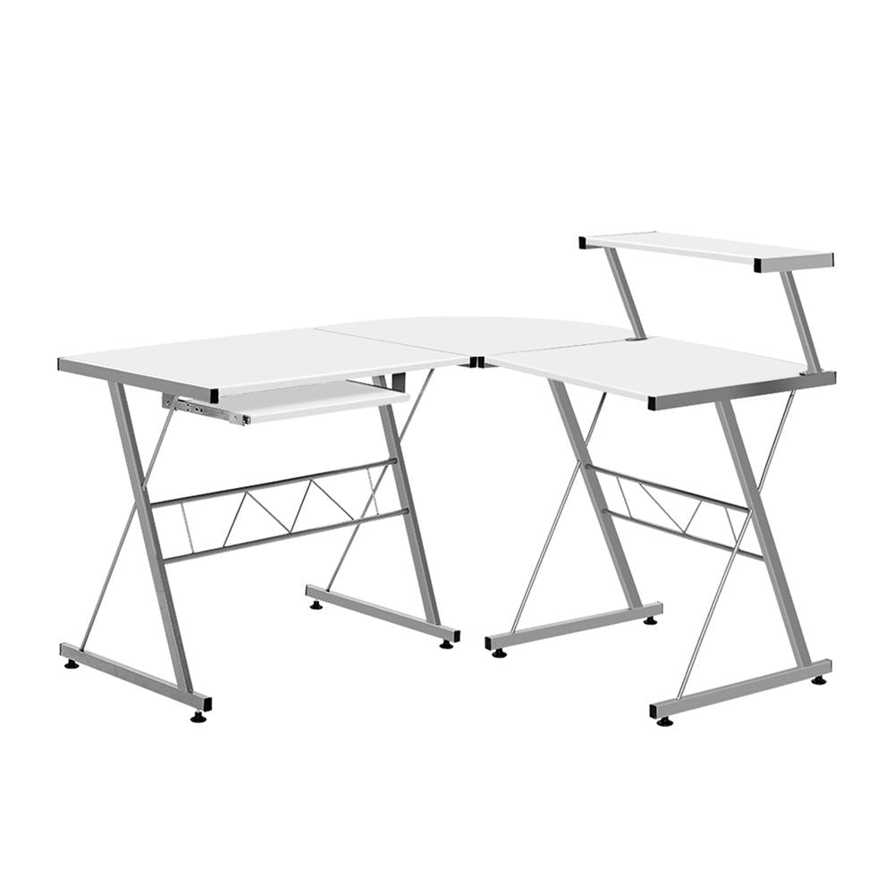 White Corner Metal Pull Out Table Desk - Space-Saving Home Office & Kitchen Workstation for Small Spaces