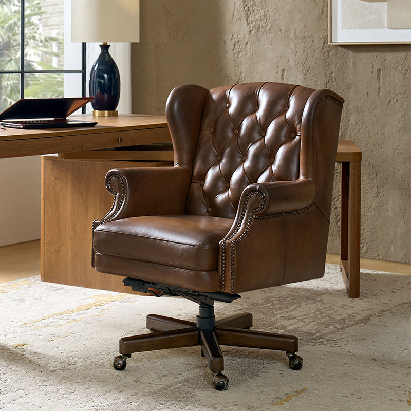 Premium Ashtin Genuine Leather Office Chair - Ergonomic Executive Desk Chair with Adjustable Height & Lumbar Support - Perfect for Home Office, Conference Rooms & Workspaces