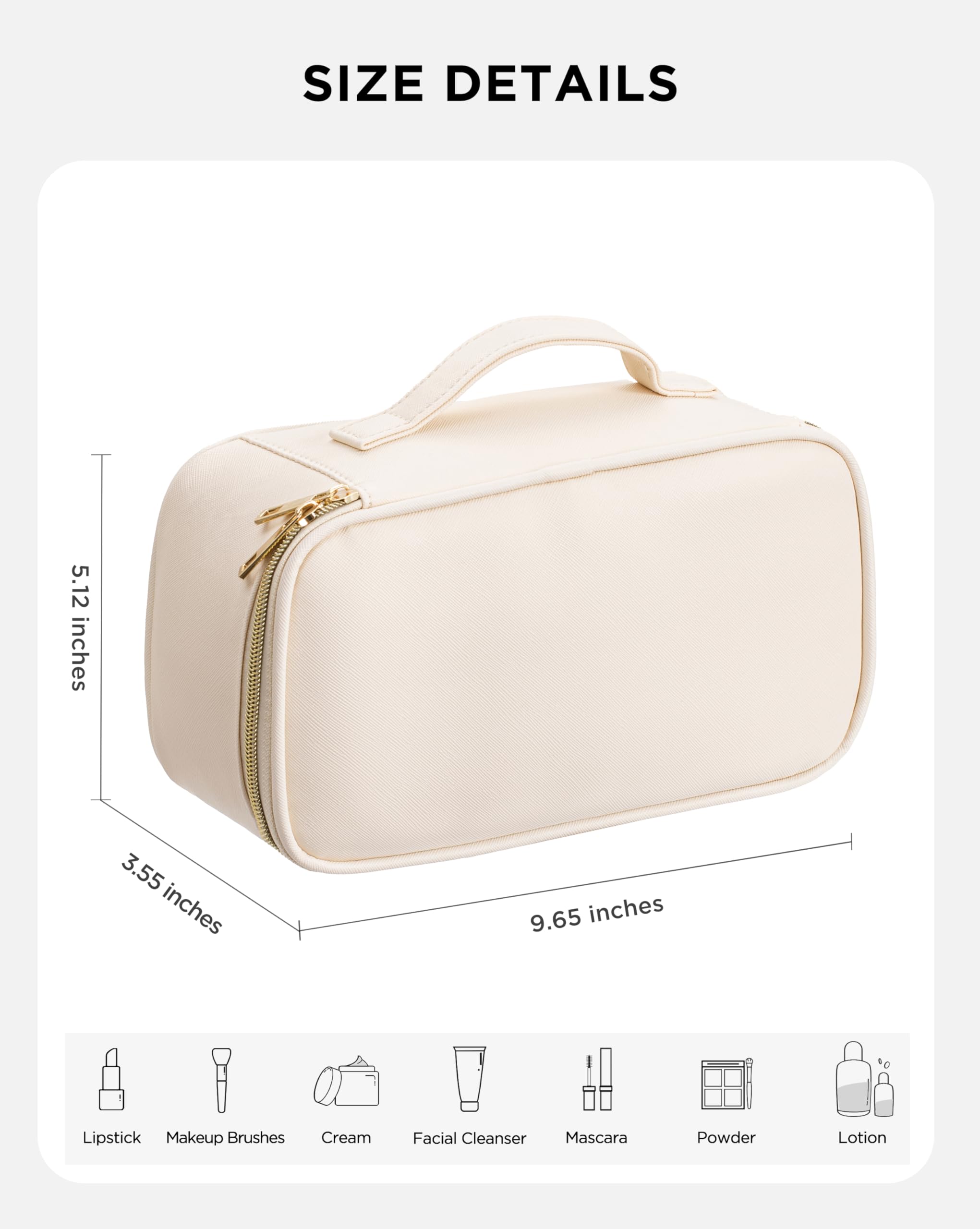 Waterproof Leather Makeup Bag for Women - Small Travel Cosmetic Organizer with Handle, Portable Toiletry Bag for Daily Use & Vacation (Beige) | Perfect for Gym, Office, and Weekend Getaways