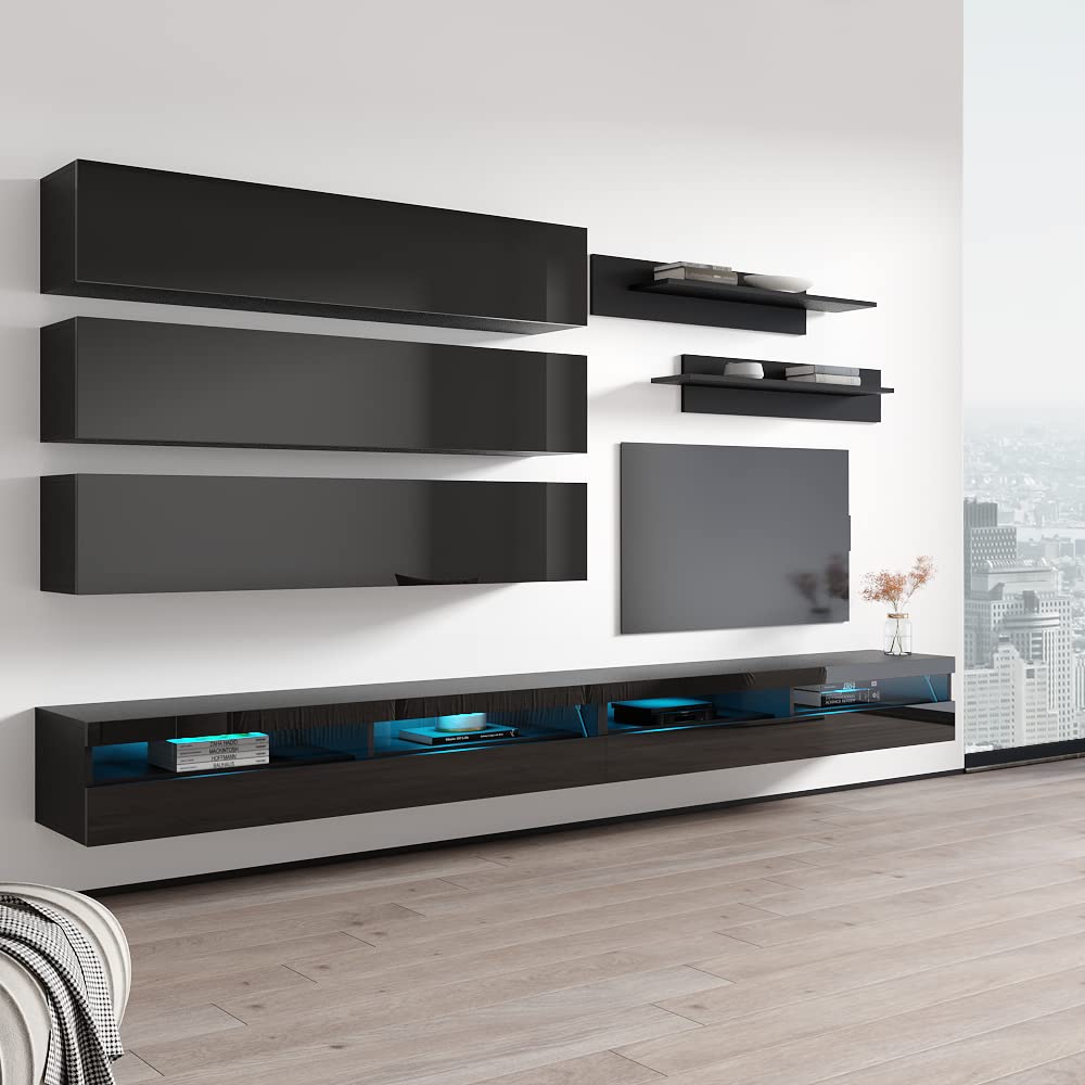 Modern Floating TV Stand with Storage & LED Lights - Wall-Mounted Entertainment Center for Bedroom & Living Room - 35