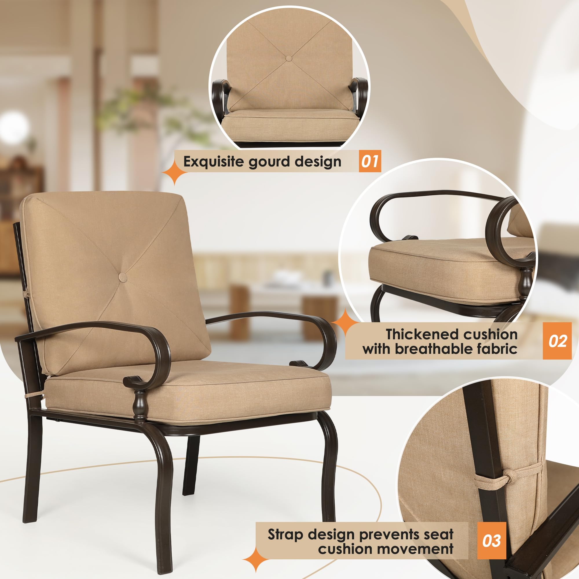 4-Piece Modern Outdoor Patio Furniture Set - Loveseat, 2 Dining Chairs & Coffee Table with Brown Cushions, Metal Bistro Set for Garden, Yard, Balcony | Perfect for Relaxing, Entertaining & Outdoor Dining