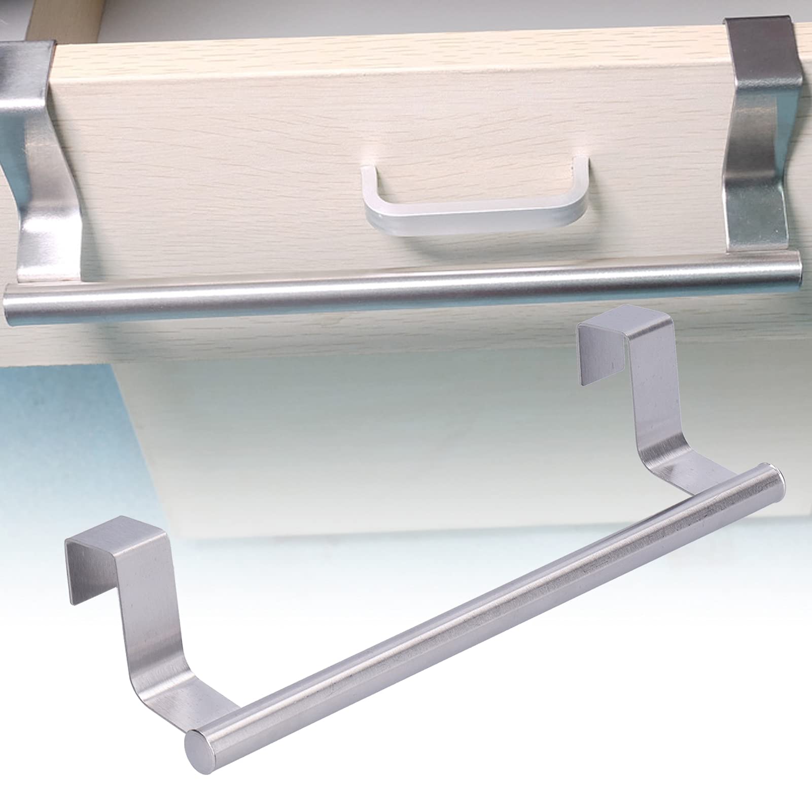 Stainless Steel Perforated Towel Rack - 23.5cm Strong Bath Towel Bar with Hanging Buckle, Heavy Duty Kitchen & Bathroom Cabinet Holder - Perfect for Drying Towels in Bathrooms, Kitchens, and Laundry Rooms