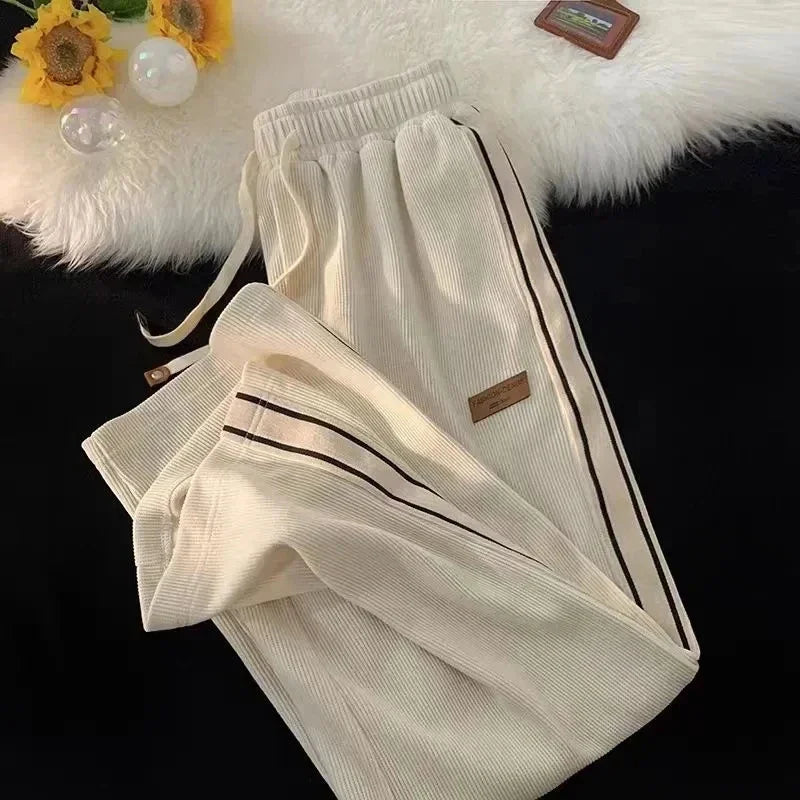 Women's Corduroy Striped Sweatpants - Y2K Harajuku Streetwear Wide Leg Joggers | High Waist Baggy Pants for Casual Wear, Korean Fashion & Loungewear