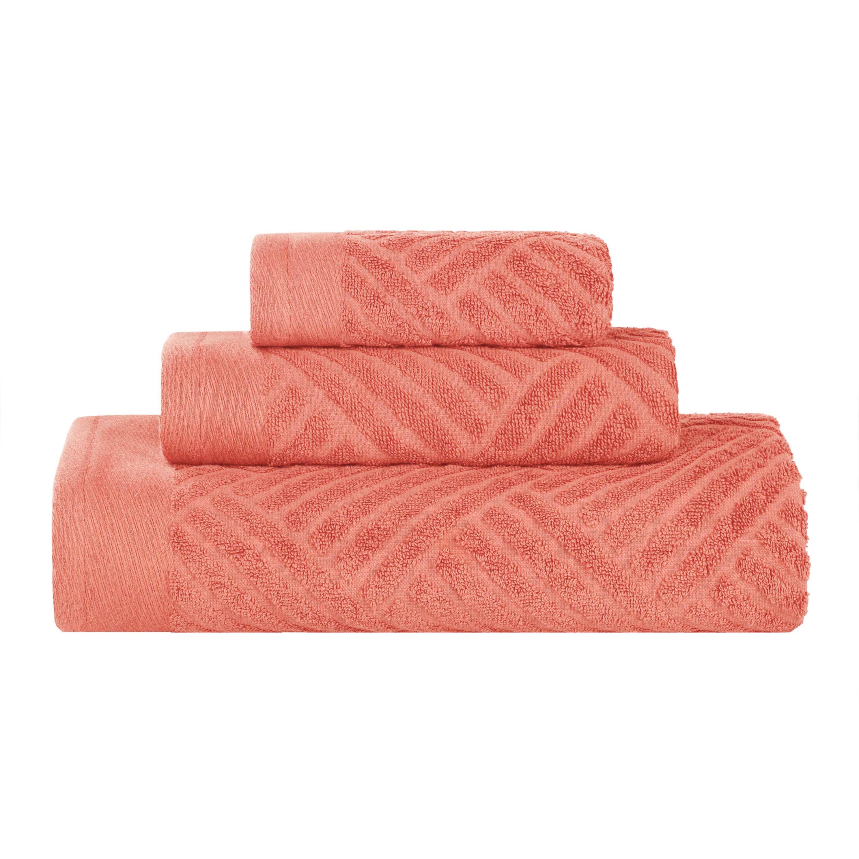 Premium Basketweave Jacquard Egyptian Cotton Towel Set - 3 Piece Plush Bath Towels for Spa, Bathroom & Luxury Home Decor - Medium Weight, Ultra Soft & Absorbent