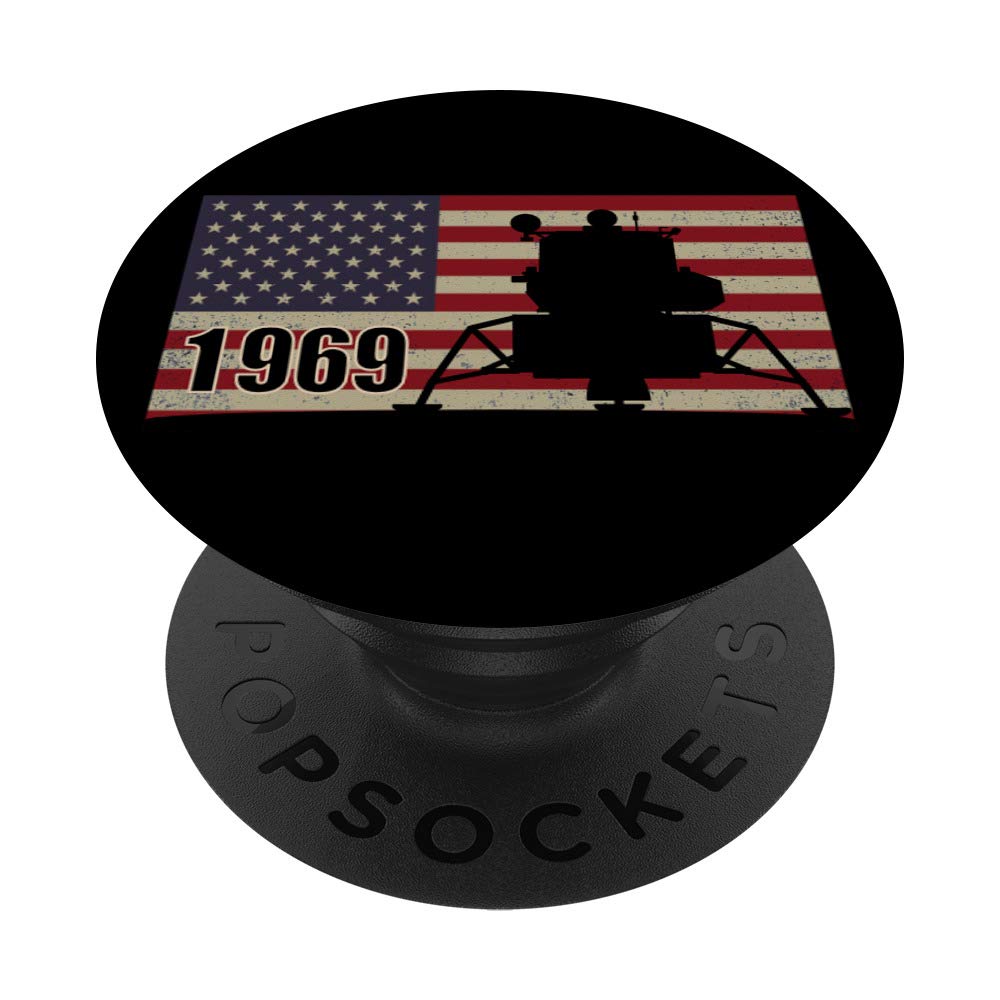1969 Moon Landing Anniversary Lunar Lander USA Flag Phone Grip - PopSockets Stand for iPhone, Samsung & Tablets - Perfect for Space Enthusiasts & Patriotic Gifts