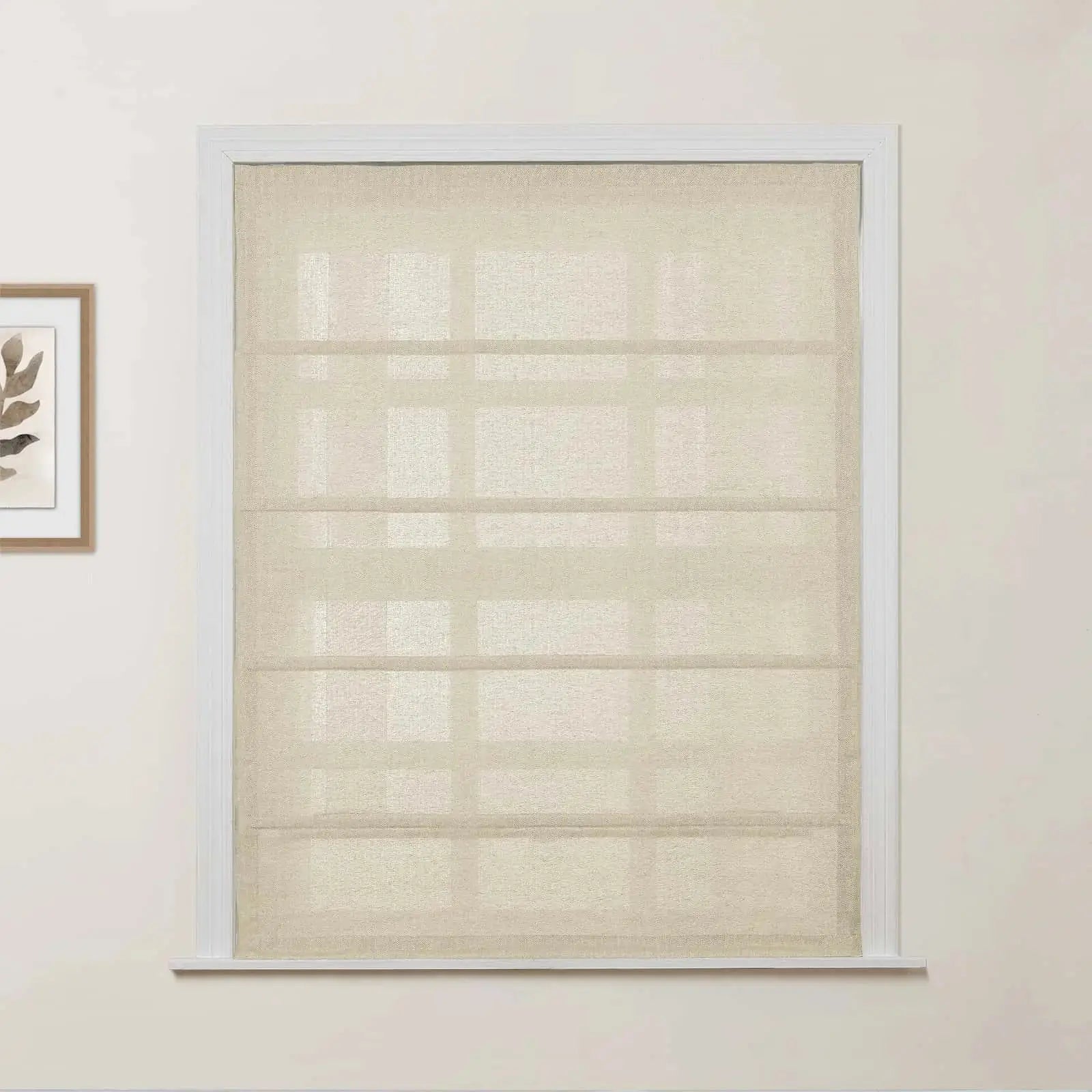 Ron Linen Cotton Herringbone Roman Shade - Cordless Window Treatment for Living Room, Bedroom & Office (Blackout/Sheer Options)