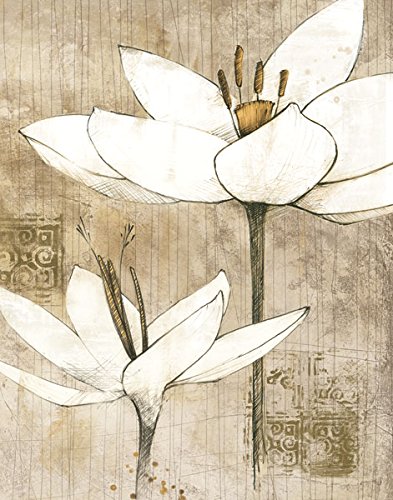 Gango Home Decor Contemporary Pencil Florals I & II - Set of 2 Distressed Framed Art Prints 11x14 Inches by Avery Tillmon - Ready to Hang Wall Art for Living Room, Bedroom & Office Decor