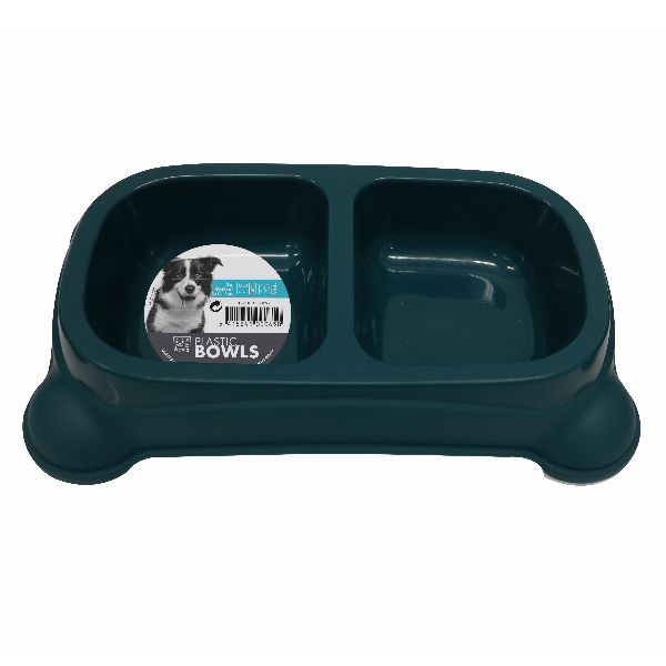 Durable Plastic Double Pet Bowl for Dogs & Cats - Non-Slip Pet Food and Water Dish for Indoor/Outdoor Use - Perfect for Feeding Time, Travel, and Training