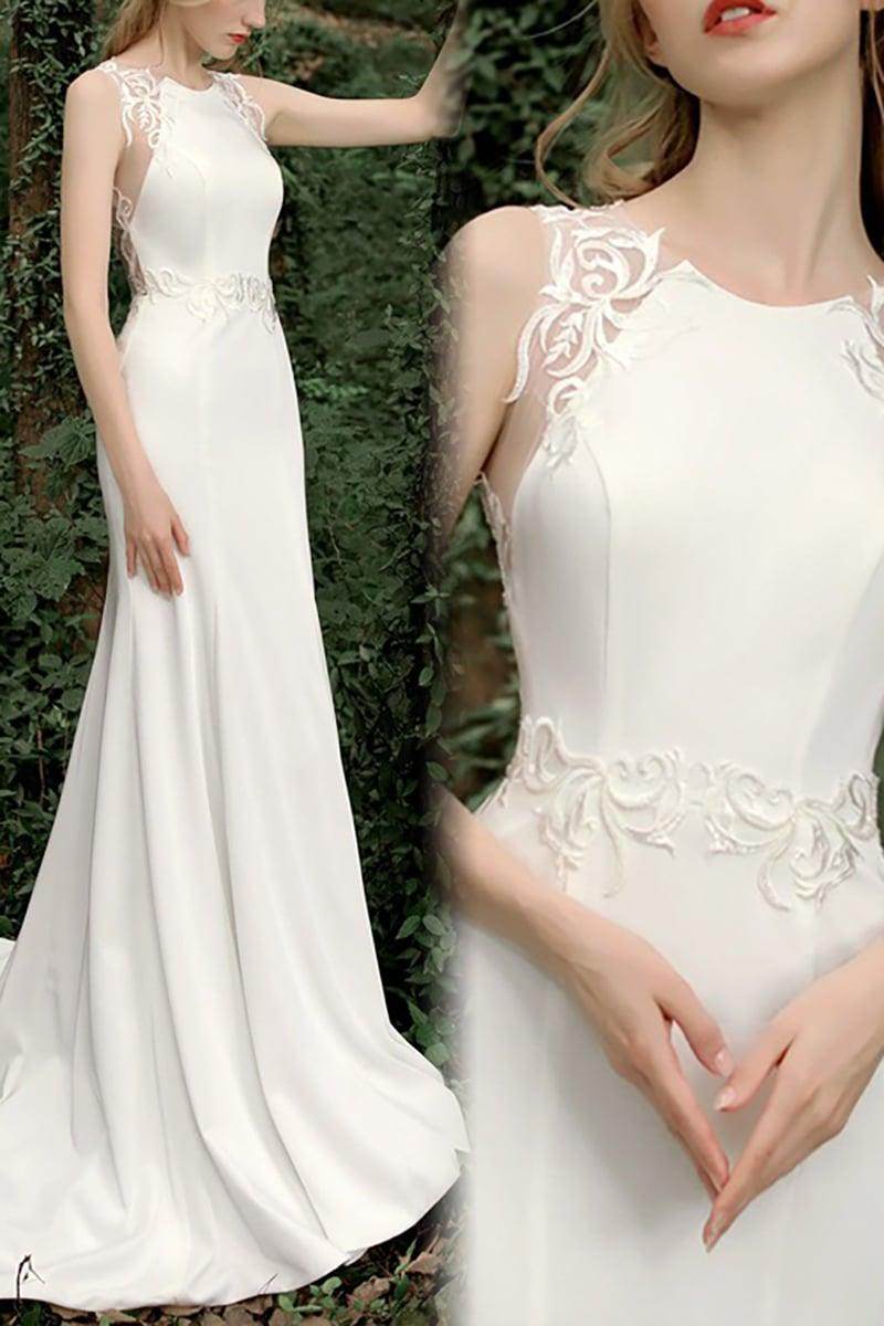 Elegant Mermaid Sweep Brush Stretch Satin Wedding Gown CW3123 - Perfect for Beach Weddings, Evening Receptions & Formal Bridal Events