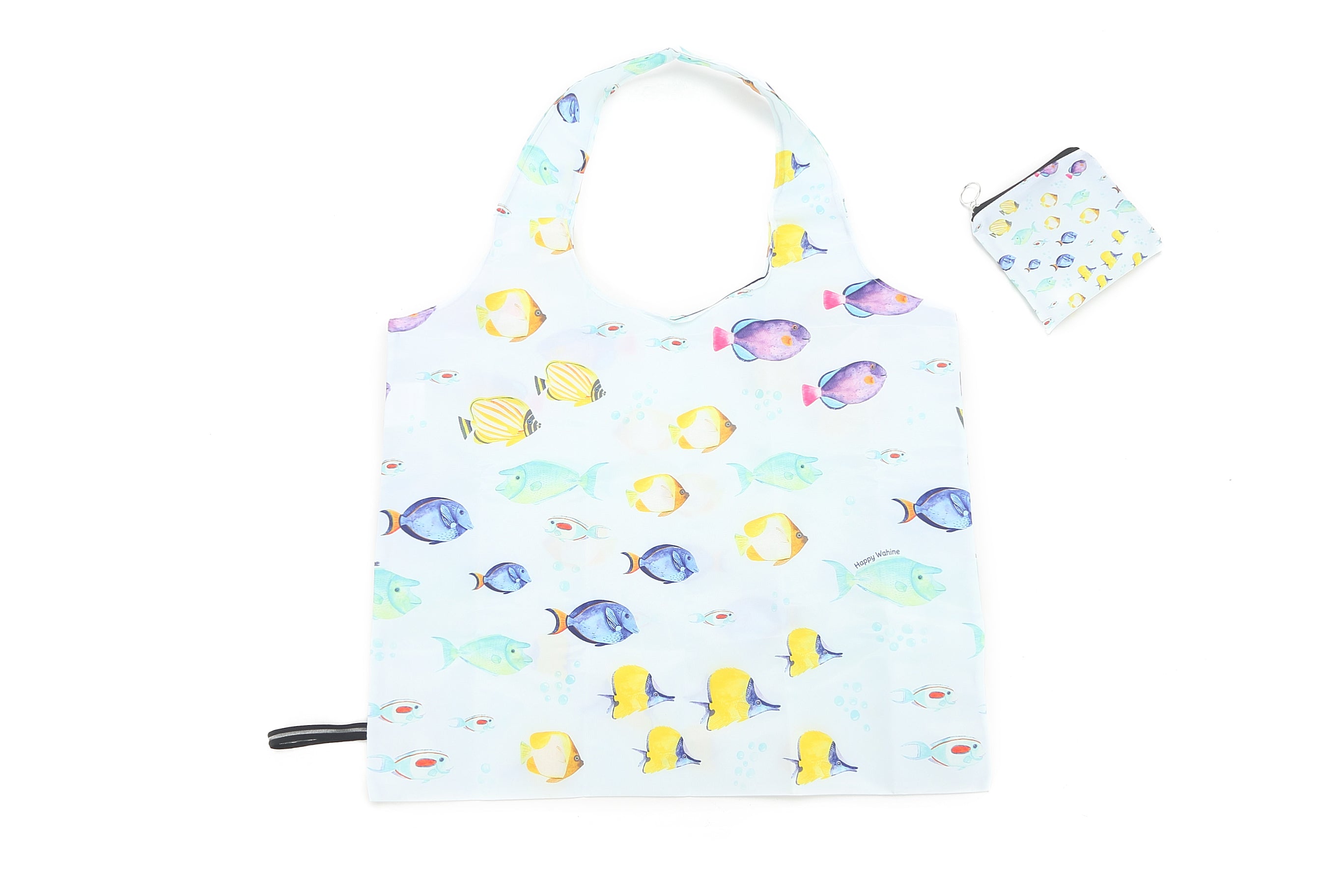 Foldable Tote Bag - Jake Fish 'Ohana Blue - Lightweight & Durable Shopping Bag for Beach, Grocery, Travel & Daily Use