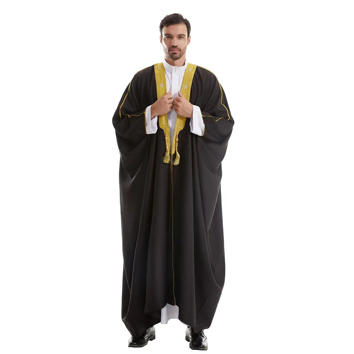 Urgarment Men's Bisht - Middle Eastern Arab Thobe Robe - Thick Premium Fabric - Black/Beige/White/Tan - Perfect for Weddings, Eid Celebrations & Special Occasions