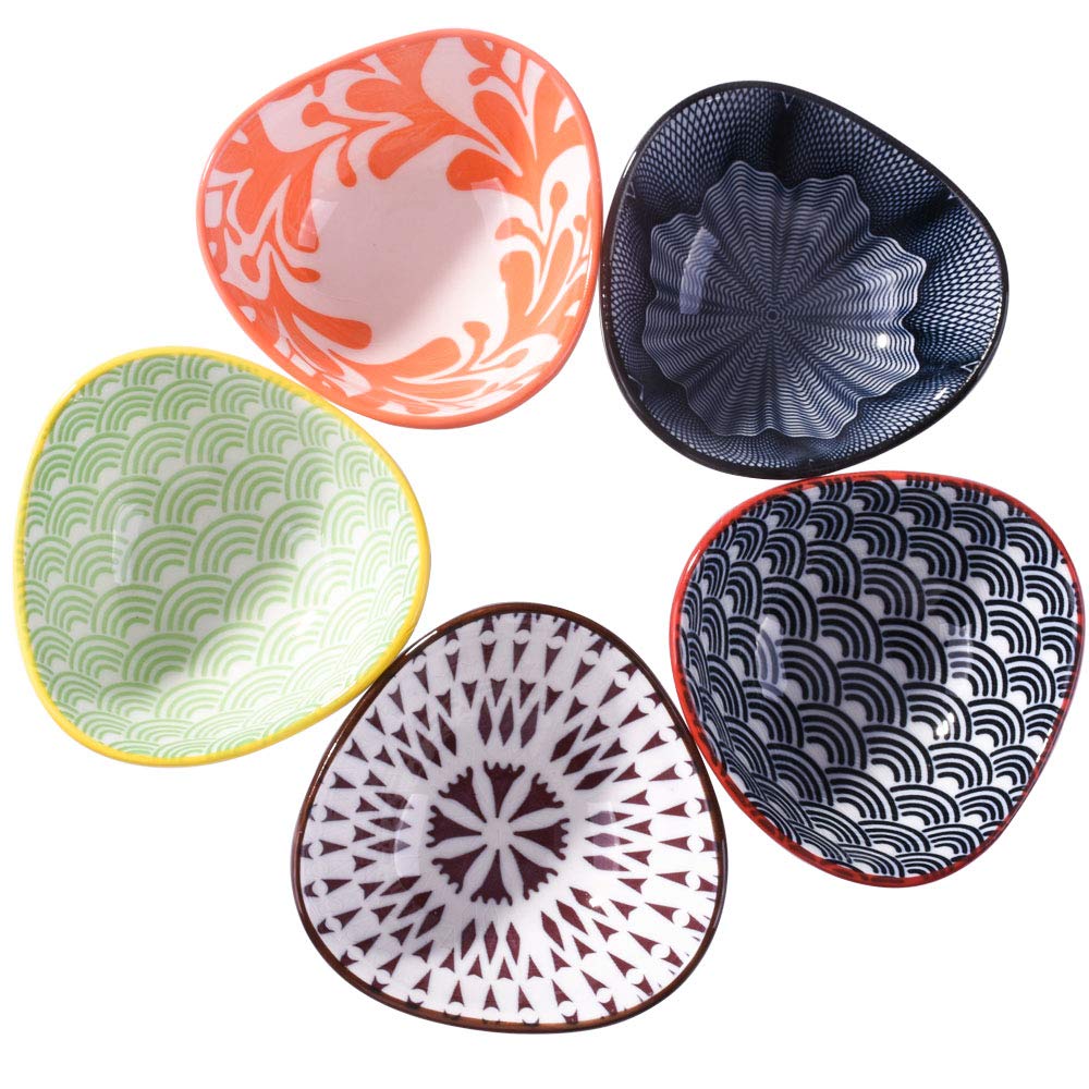 Premium Ceramic Soy Sauce Dishes Set of 5 - Japanese Style Dipping Bowls for Sushi, Dumplings & Asian Cuisine - Perfect for Restaurants, Home Dining & Gift Giving