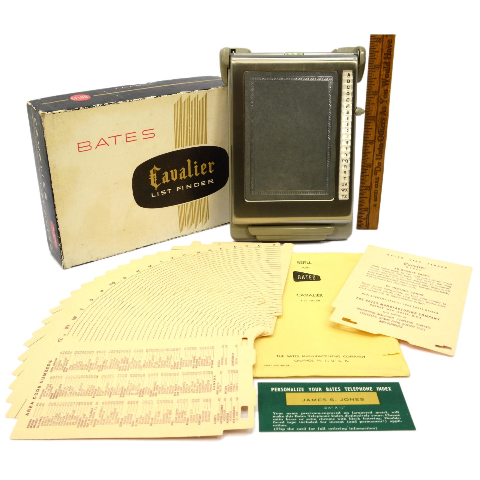 Vintage BATES CAVALIER LIST FINDER Complete in Box - PATENT PENDING Silver Tone | Perfect for Collectors, Office Organization & Historical Memorabilia Display