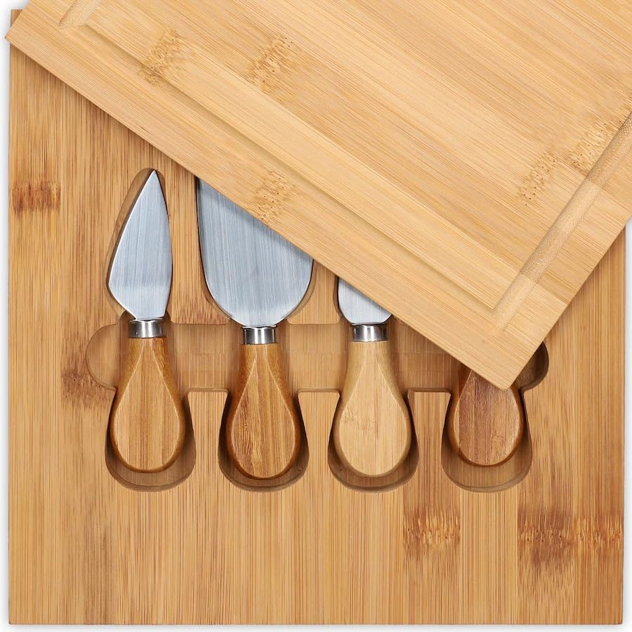 Denver Broncos Bamboo Cutting Board & Serving Tray Set with Utensils - Perfect for Game Day Snacks, Charcuterie, and Party Entertaining