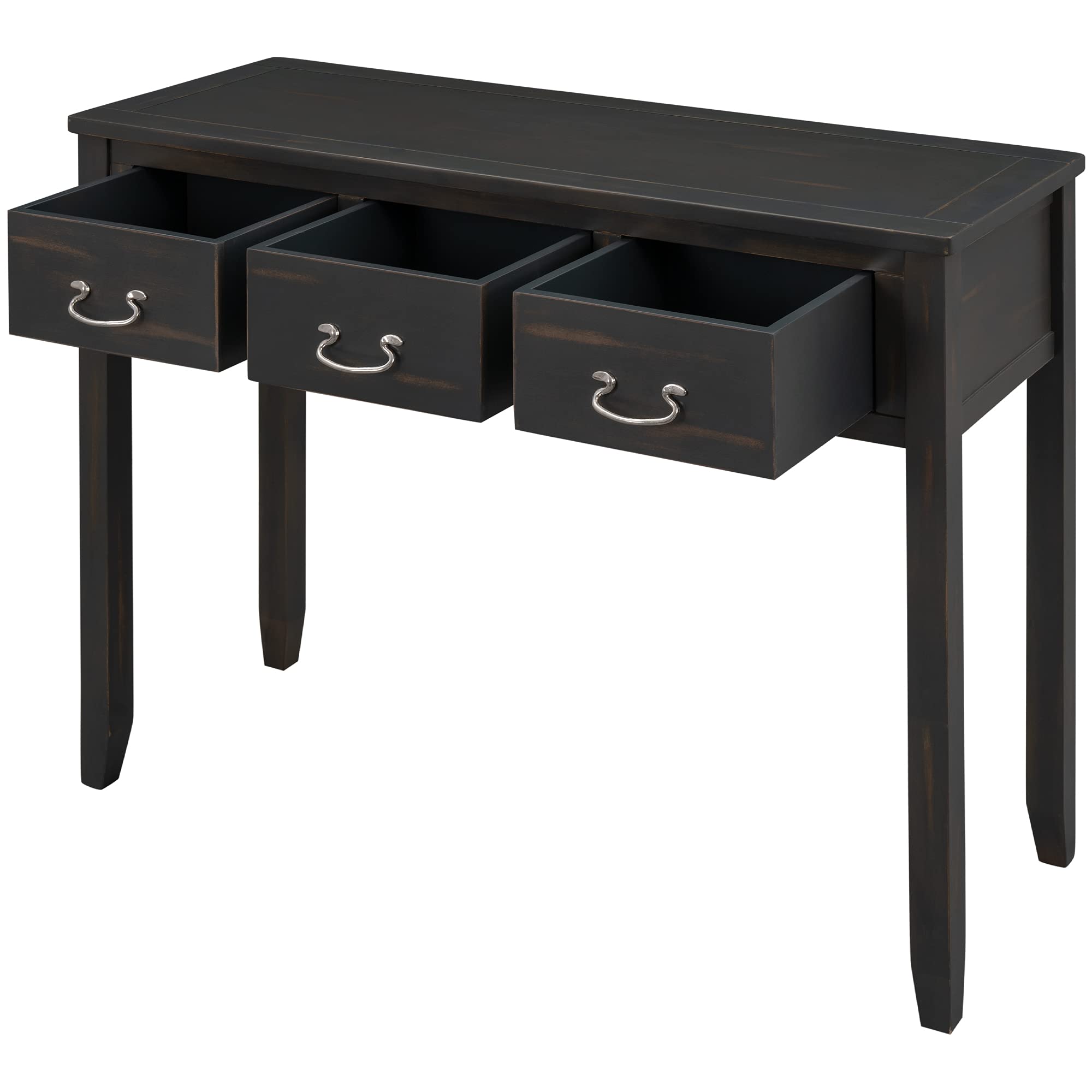 Modern Retro Style Console Table with 3 Storage Drawers - Solid Wood Sofa Table, Entryway Sideboard & Hallway Buffet Table - Perfect for Living Room Decor, Small Space Organization & Entry Storage (Brown-2)