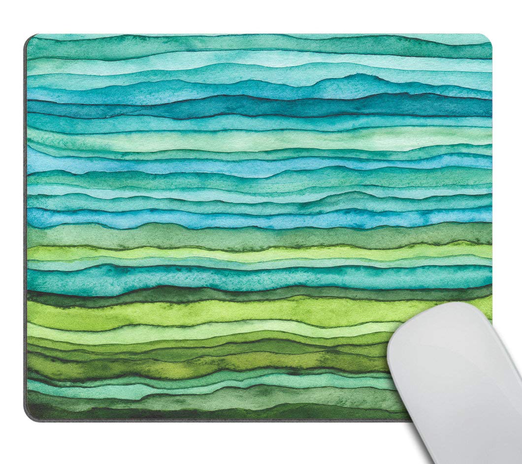 Bright Blue & Green Watercolor Wave Mouse Pad - Non-Slip Rubber Gaming Mousepad for Computer & Laptop - Perfect for Office Work, Gaming & Graphic Design