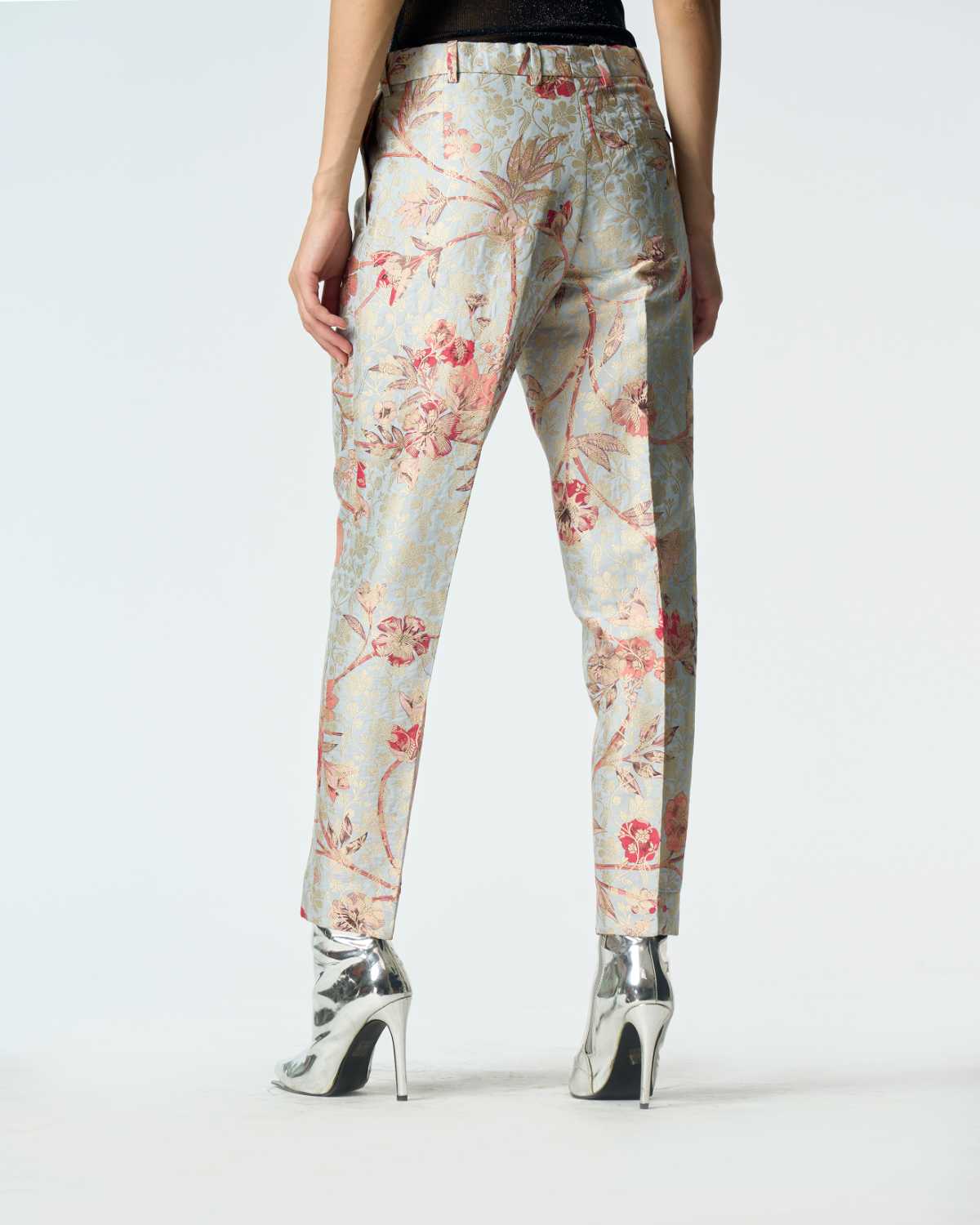 Elegant Classic Silk Brocade Trousers in Ice Blue - Perfect for Formal Events, Weddings & Special Occasions