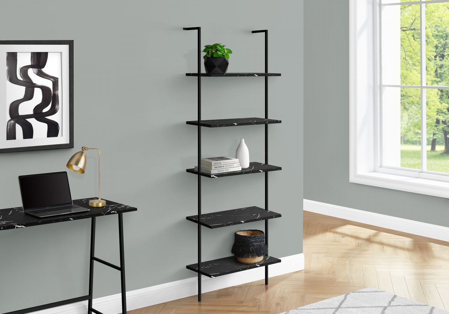 Vale Bookcase - Modern Marble Black Bookshelf for Home & Office - Stylish Storage Solution for Books, Decor & Essentials