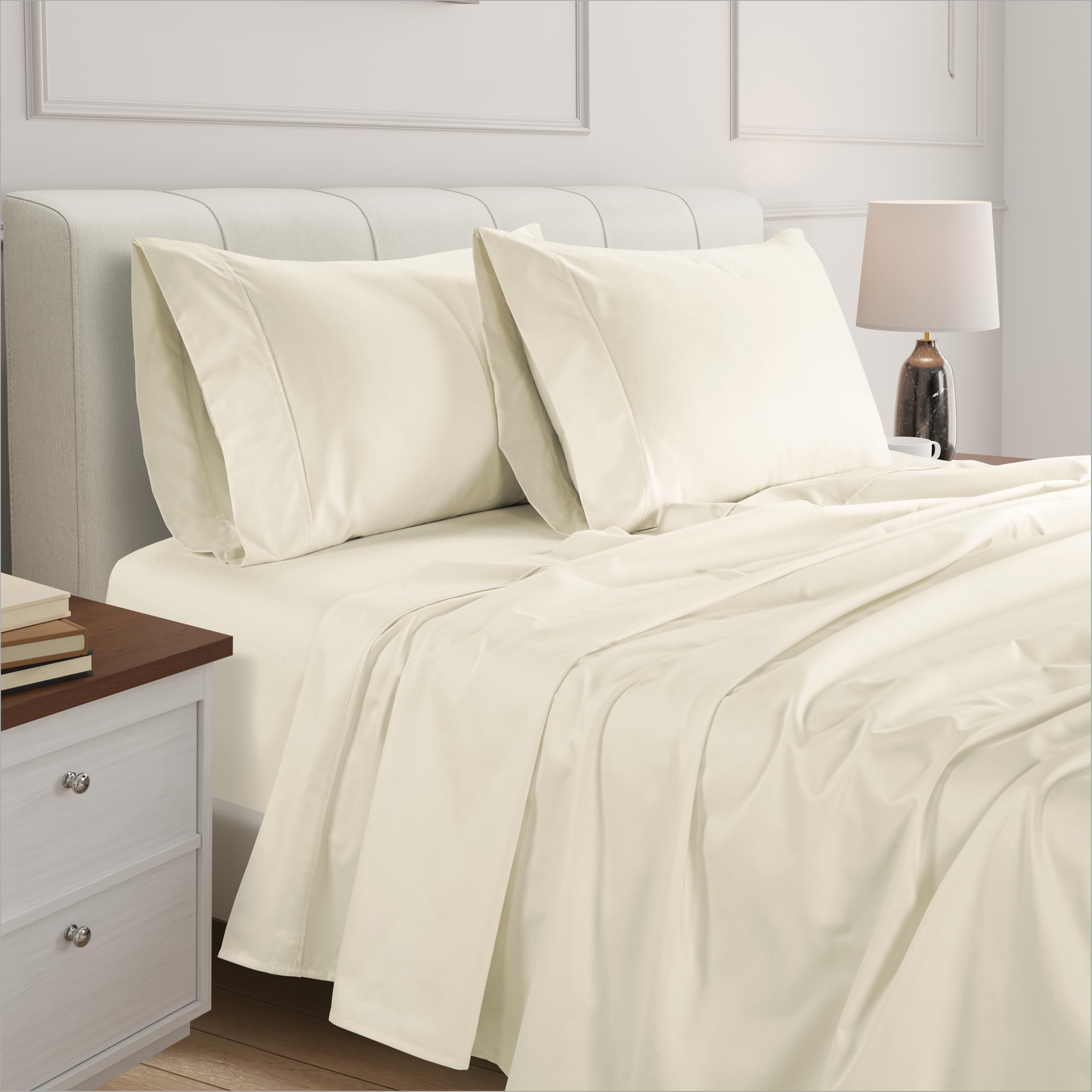 Premium 100% Egyptian Cotton Full Size Bed Sheets Set - 4 Piece 800 Thread Count Sateen Bedding with 14