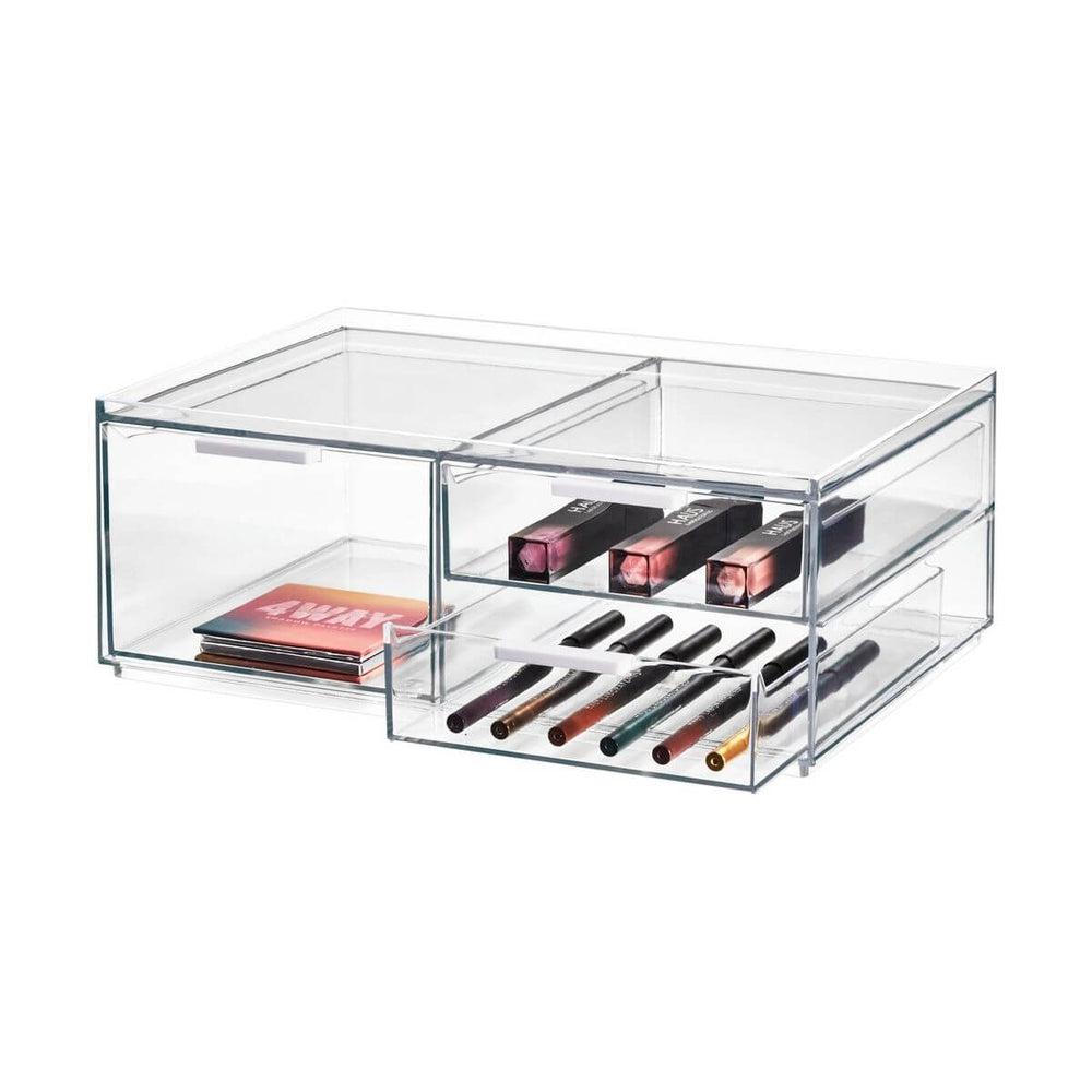 Sarah Tanno by iDesign 3-Drawer Wide Acrylic Makeup Organizer - Clear Plastic Cosmetic Storage for Vanity, Bathroom & Travel Organization