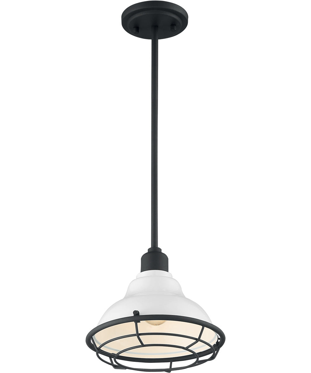 10W Newbridge 1 Light Pendant Light Fixture - Gloss White with Black Accents - Perfect for Kitchen Island, Dining Room, or Entryway Lighting