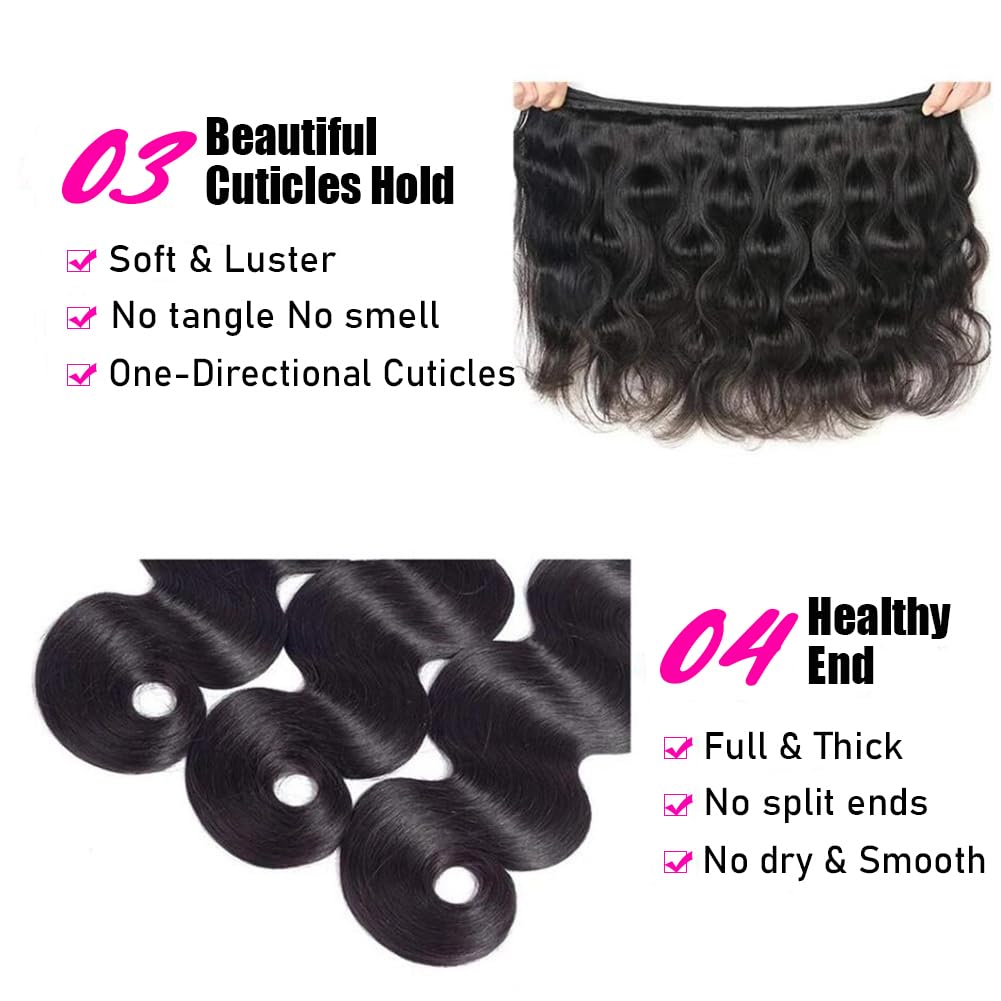 12A 100% Unprocessed Brazilian Virgin Human Hair Bundles - 18/20/22 Inch Body Wave Hair Extensions (3 Bundles) - Natural Black for Women | Perfect for Daily Styling, Parties & Special Occasions